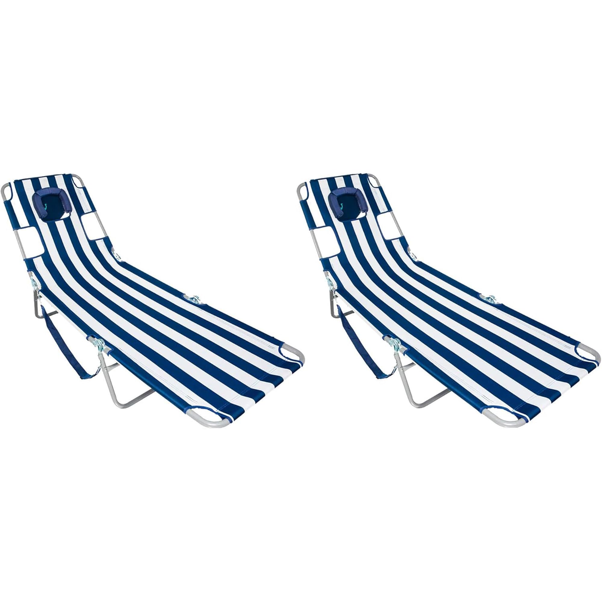Premium Ostrich Chaise Lounge - Foldable Portable Sunbathing Beach Chair with Striped Design (2 Pack) - Perfect for Poolside Relaxation, Backyard Lounging & Beach Vacations