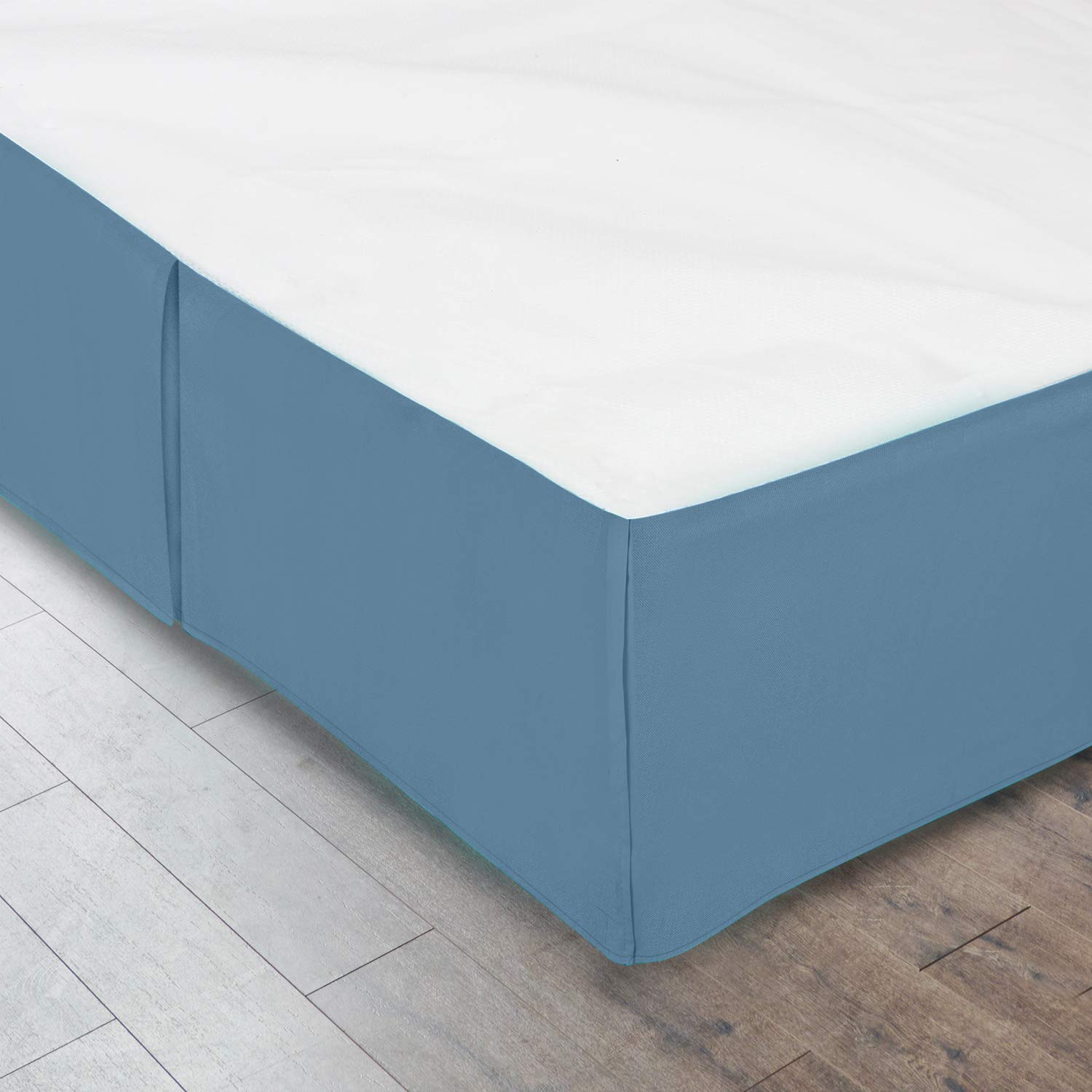 Clara Clark Pleated Bed Skirt 14 Inch Tailored Drop - Premium Microfiber Dust Ruffle with 8 Pins - King Size Bed Skirt in Blue Heaven - Perfect for Master Bedrooms & Guest Rooms