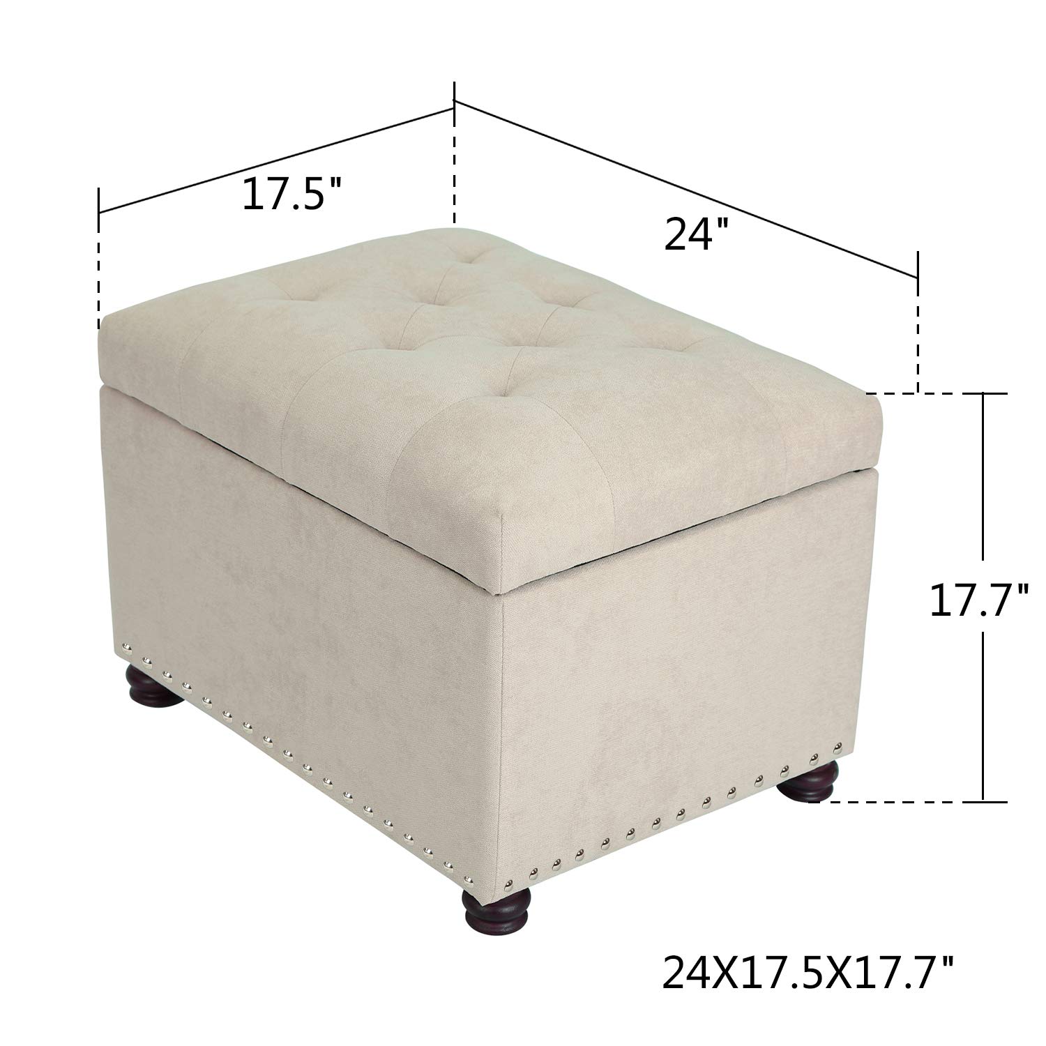 Adeco Stylish Cotton Blend Fabric Rectangular Storage Bench with Ottoman - White | Perfect for Living Room, Bedroom & Entryway Storage & Seating