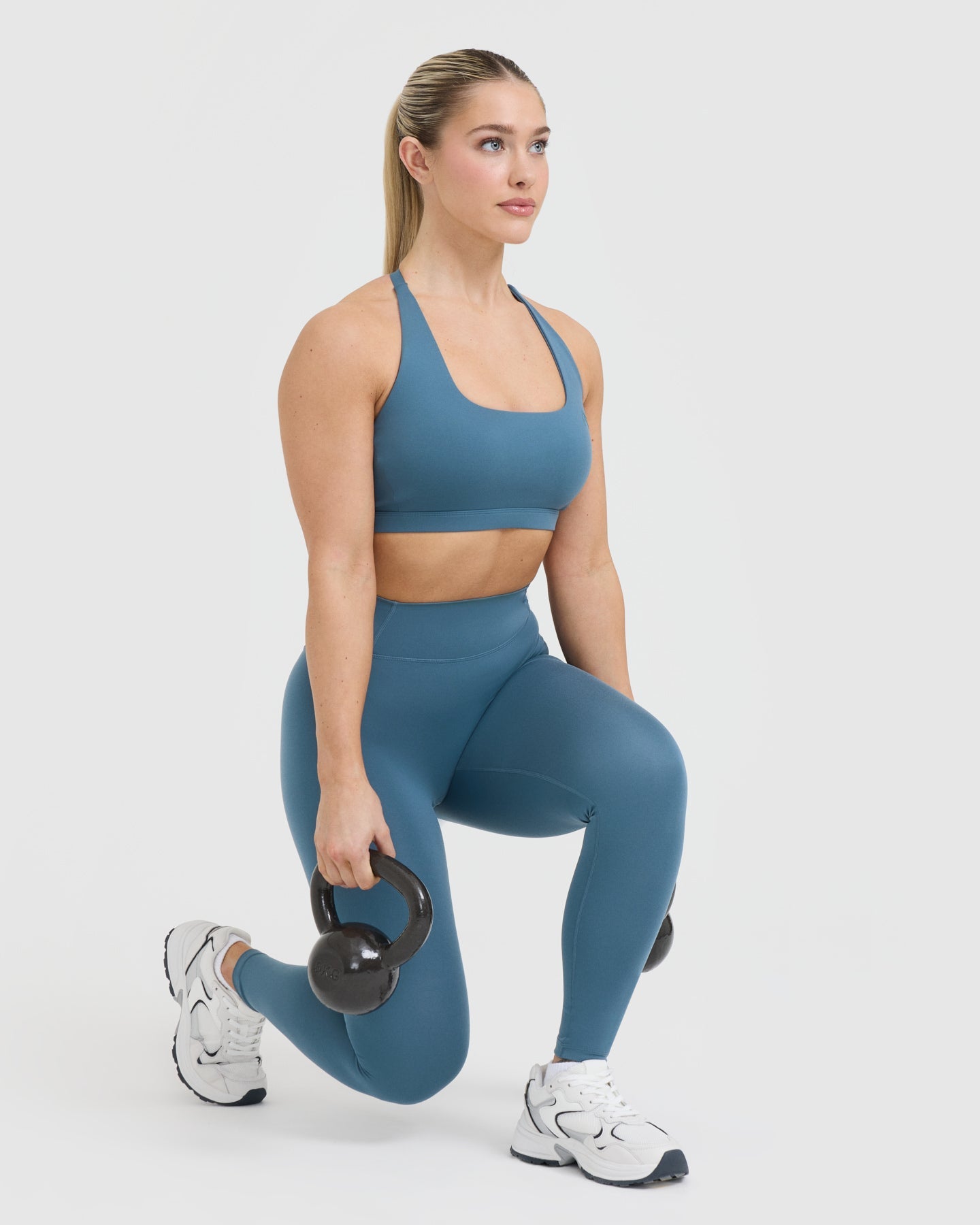 Timeless Square Neck Sports Bra in Moonstone Blue - High Support Workout Top for Yoga, Running & Gym