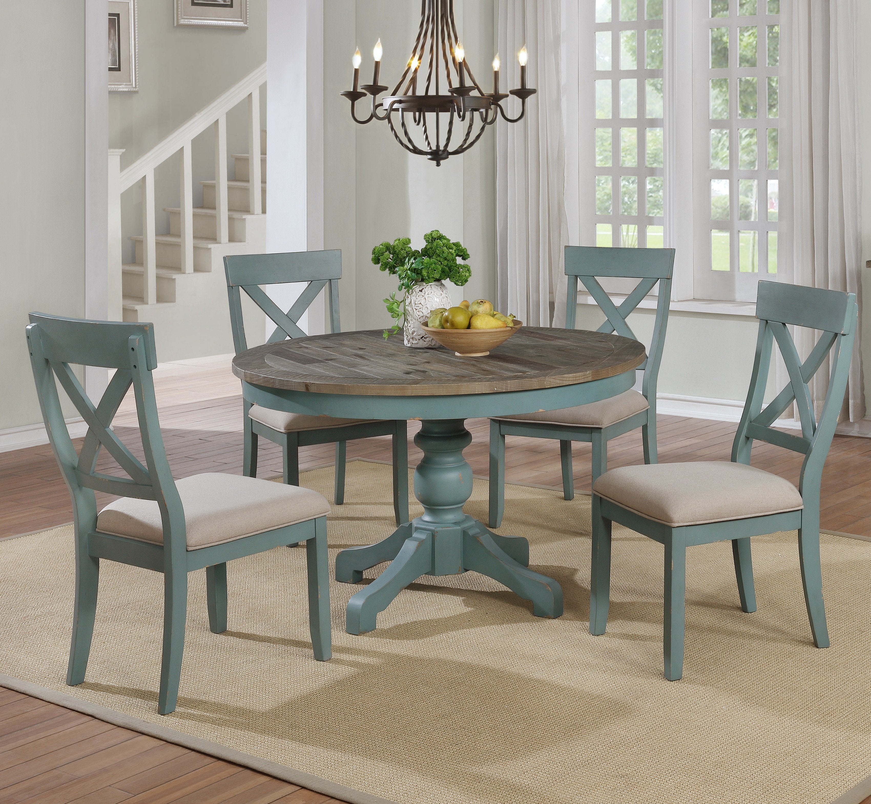 5-Piece Round Dining Table Set with Cross Back Chairs - Modern Kitchen & Dining Room Furniture for Small Spaces | Perfect for Breakfast Nook, Apartment, or Cozy Family Meals