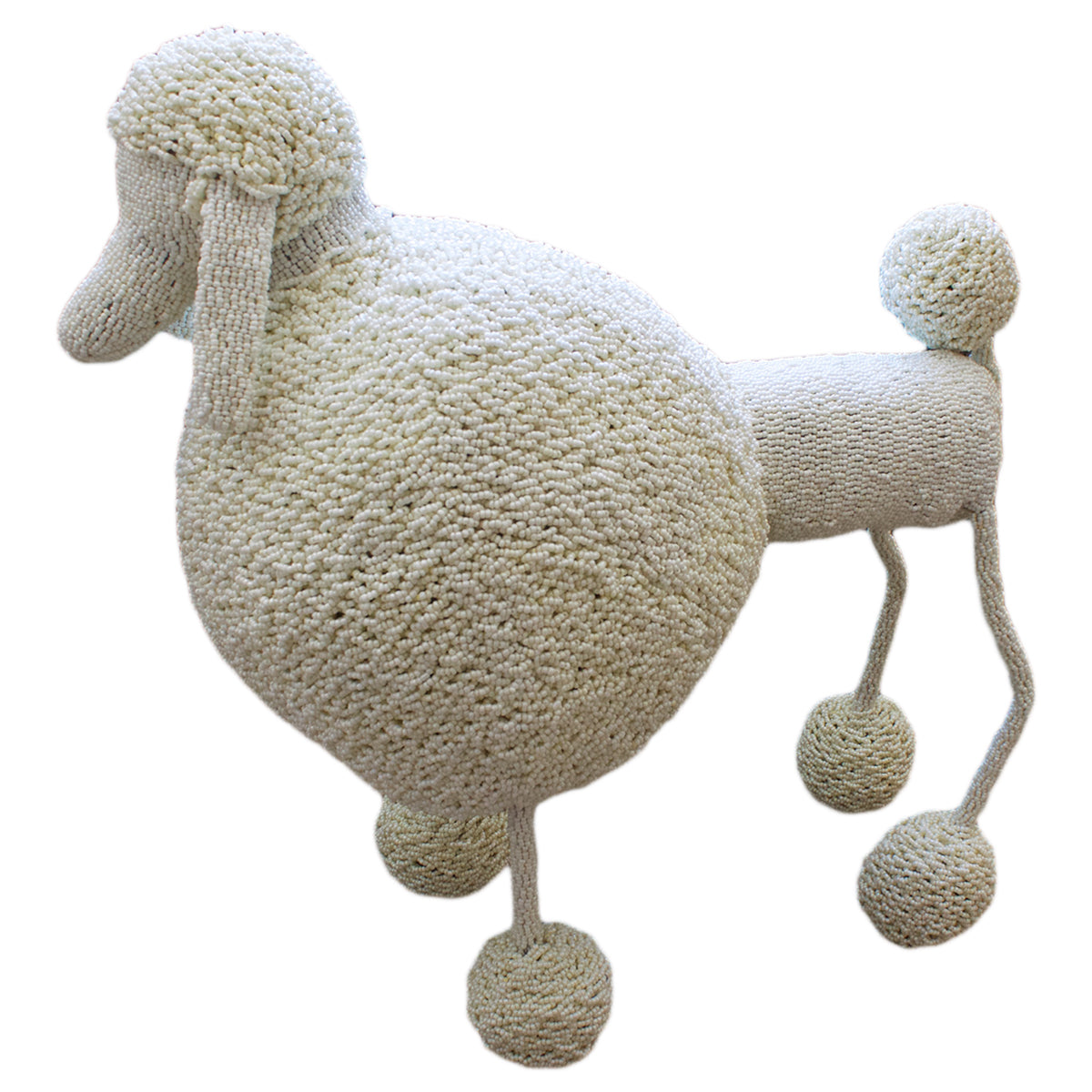 Handmade Beaded Large Cream Poodle Dog Statue - Elegant Home Decor for Living Room, Shelf Display & Gift Idea