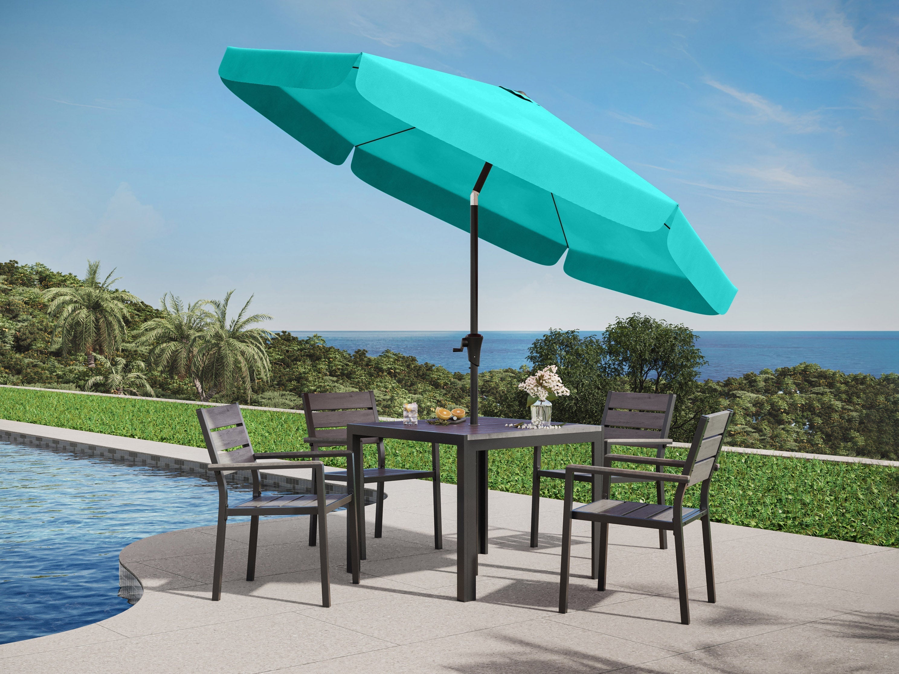 10ft Round Turquoise Patio Umbrella - UV Protection Outdoor Market Umbrella for Poolside, Beach, Garden, and Backyard Relaxation