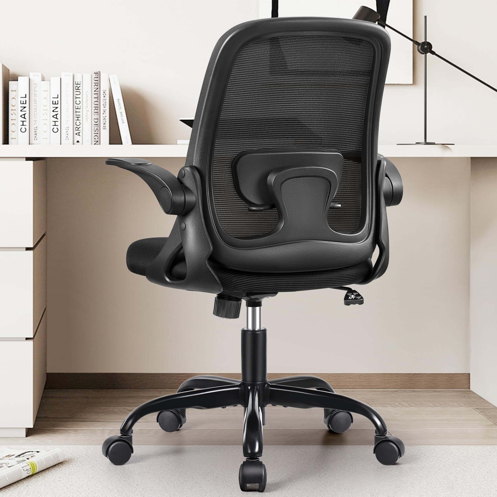 Ergonomic Office Chair with Lumbar Support & Flip-Up Arms - Breathable Mesh Computer Desk Chair, Adjustable Height Swivel Task Chair for Home Office, Bedroom, Study - Dark Gray | Perfect for Long Work Hours & Gaming Sessions
