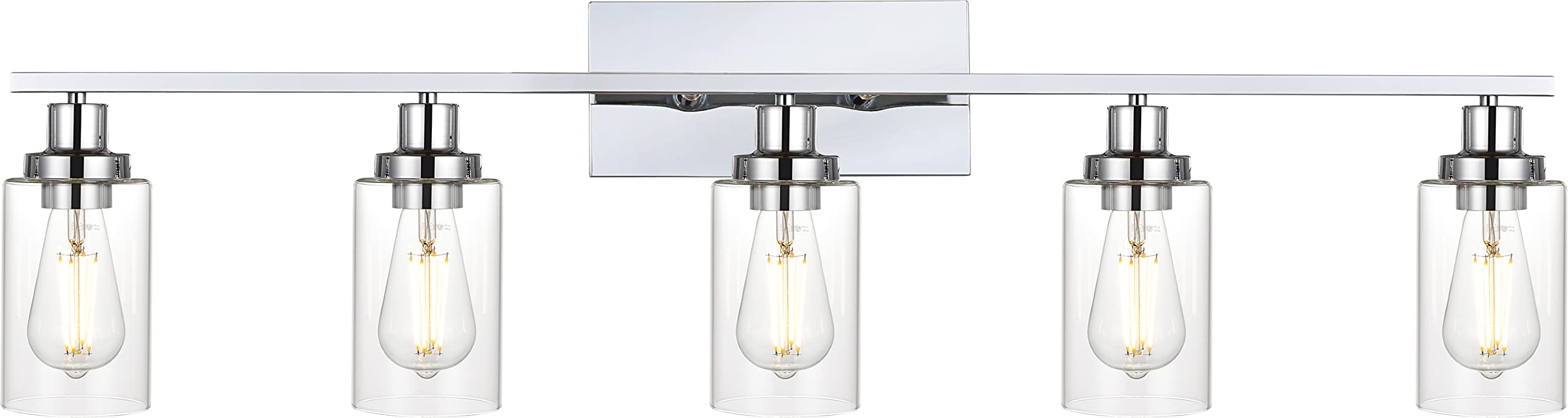 MELUCEE Modern 5-Light Bathroom Vanity Lighting Set - Chrome Finish with Clear Glass Shade, Contemporary Wall Mounted Mirror Lights for Dressing Table & Cabinet - Perfect for Bathroom Makeup Area, Spa Style Decor (Patent: US D963914 S)