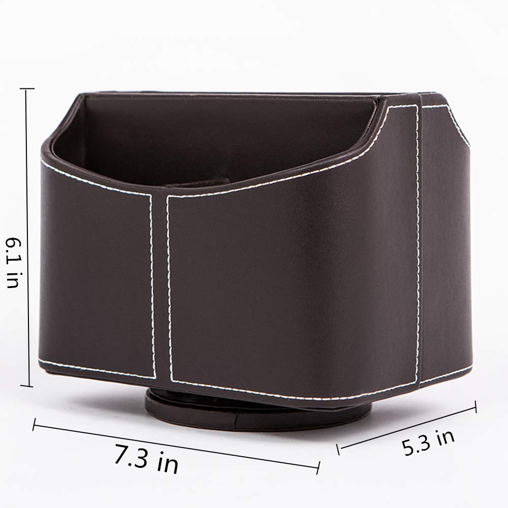 360° Rotating PU Leather Remote Control Holder - Desk Organizer for TV Remotes, Mail, Pens & Electronics | Compact Storage Box for Living Room, Office & Bedroom (Brown)
