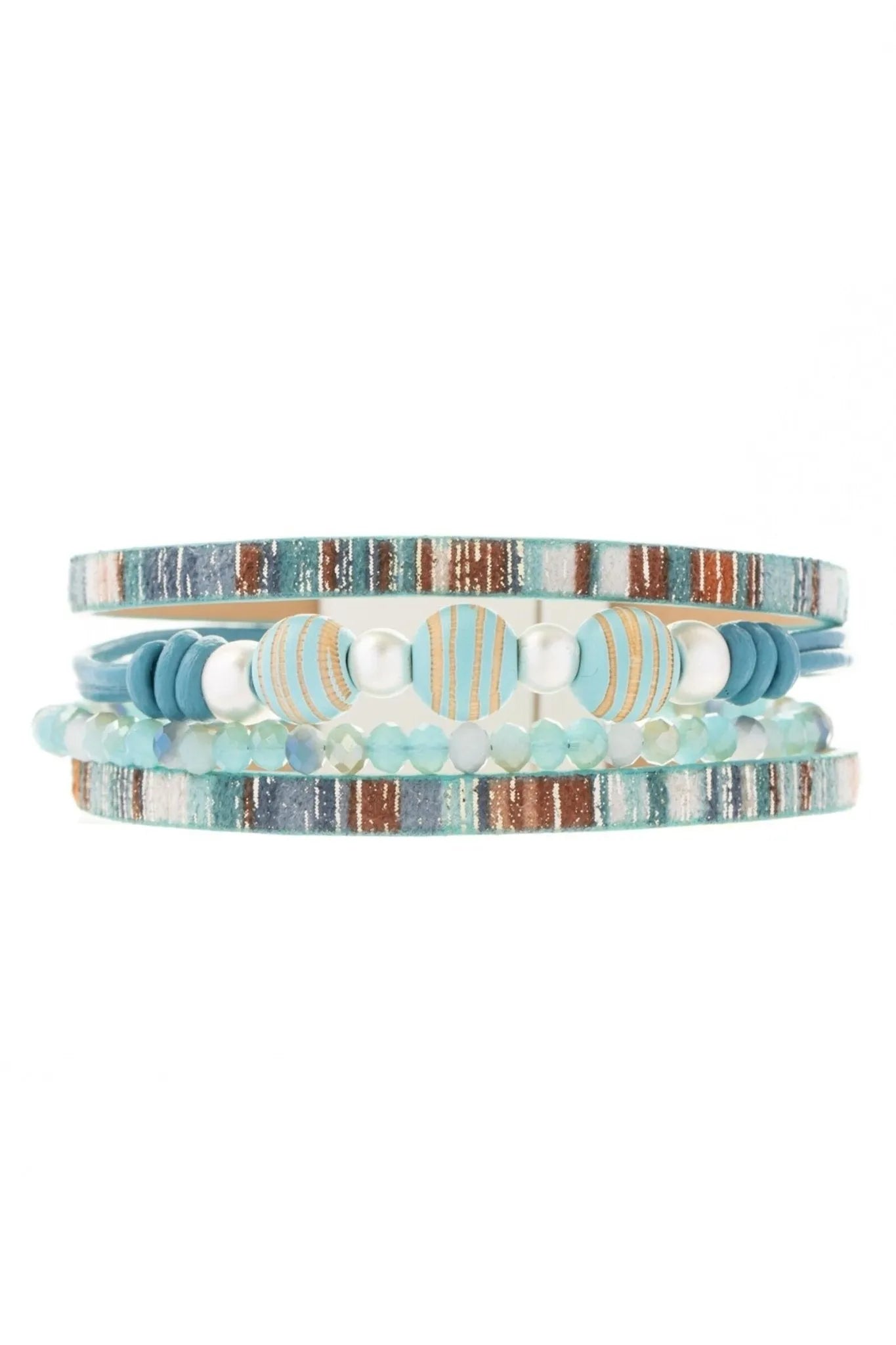 Cool-Toned Leather & Wooden Beaded Bracelet for Women - Boho Chic Handmade Adjustable Wristband - Perfect for Casual Wear, Music Festivals & Layered Stacking