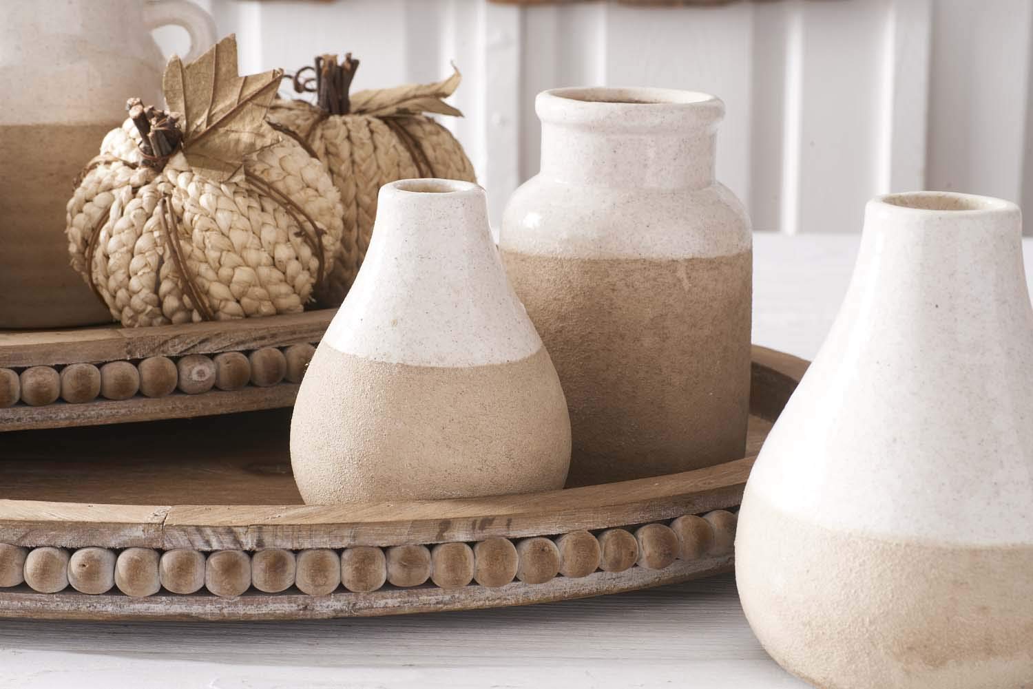 K&K Interiors 4.5 Inch Cream Braided Cornhusk Pumpkin with Grapevine Accents - Fall Home Decor for Thanksgiving, Autumn Table Centerpiece, and Seasonal Farmhouse Decor