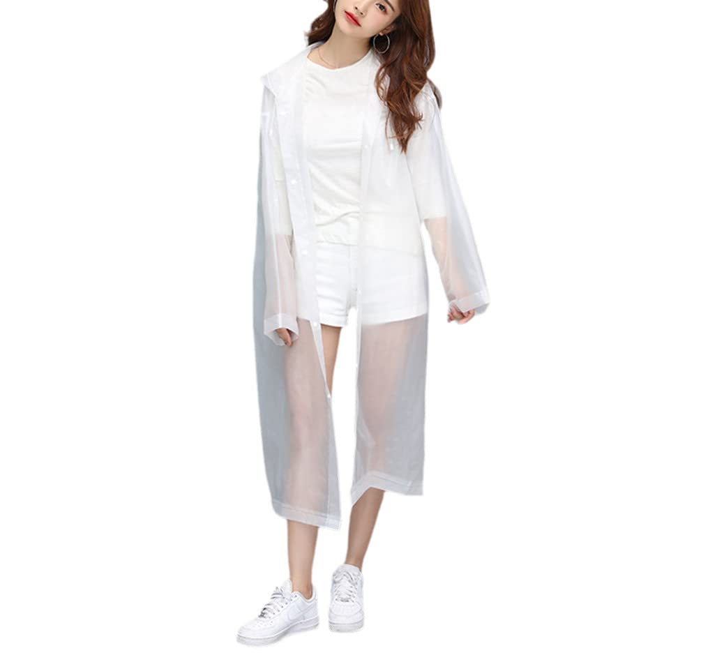 Waterproof Reusable Raincoat for Women & Men - Clear EVA Hooded Rain Jacket with Thickened Frosted Design for Outdoor Activities, Hiking, and Commuting