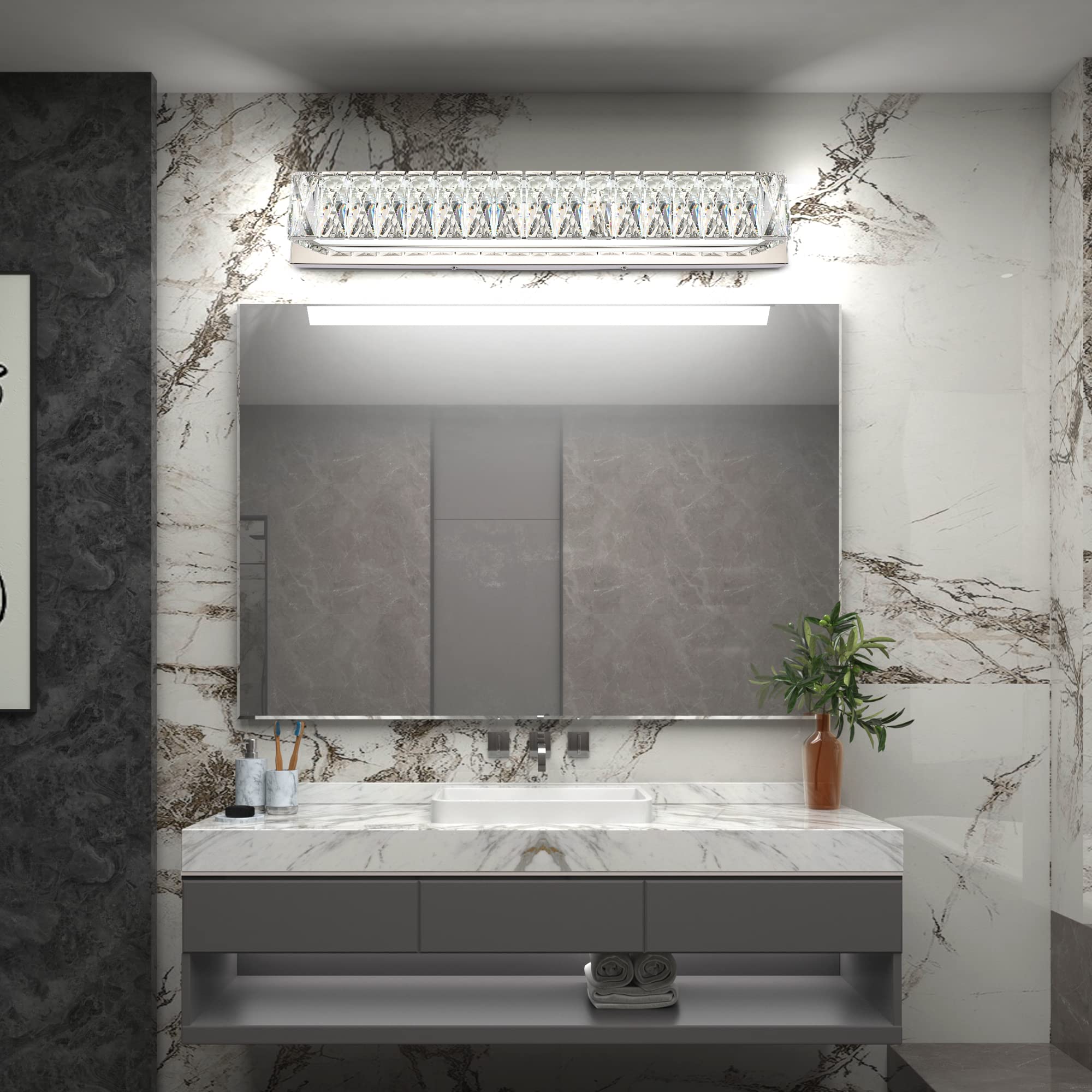 ZUZITO 30 Inch LED Vanity Mirror Lights for Bathroom - Modern Crystal Bathroom Light Fixtures with Cool White Light - Perfect for Makeup Vanity, Dressing Room & Bathroom Mirror Lighting (Chrome Finish)