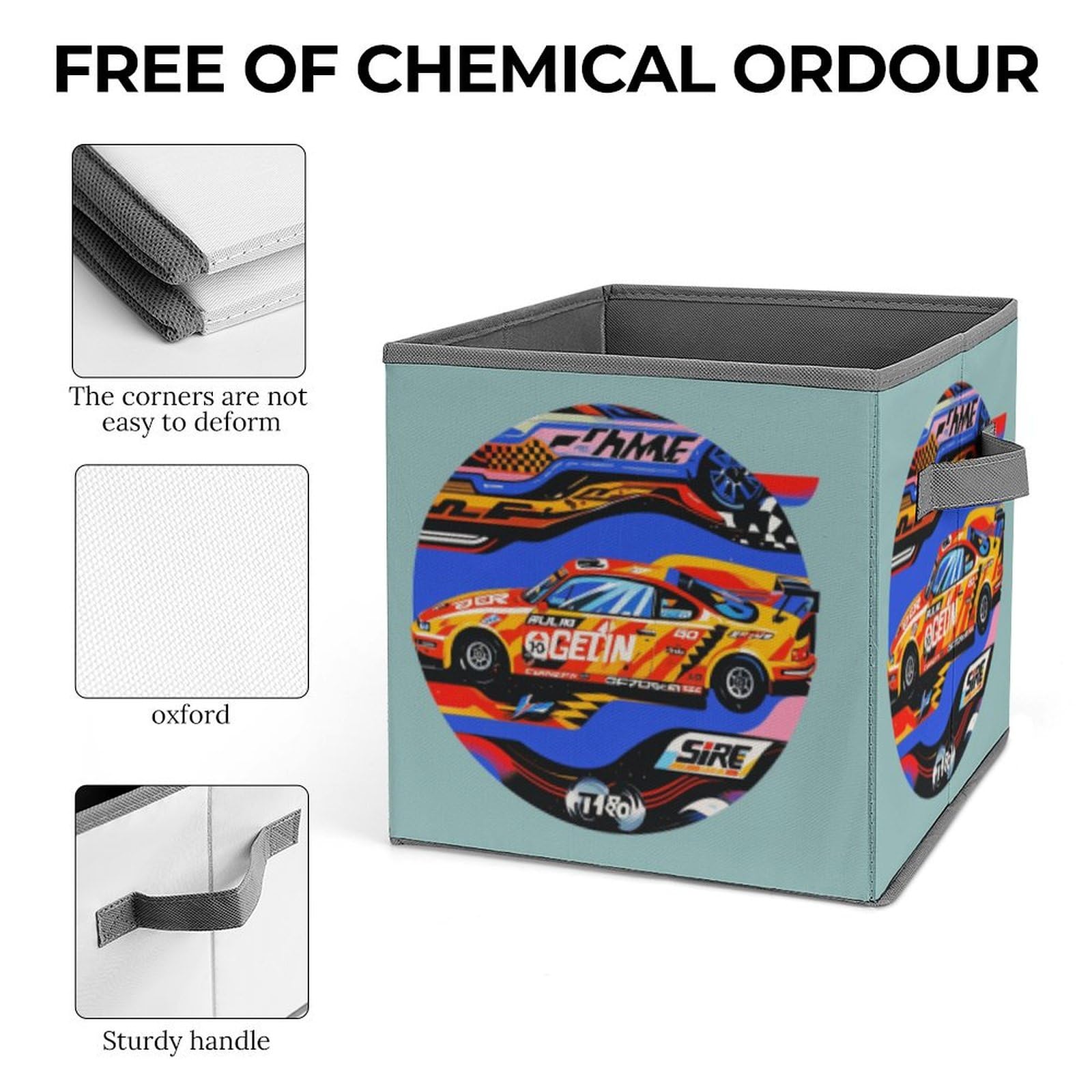 Collapsible Storage Bins with Handles - Printed Speed Racing Design for Extreme Sports Gear Organization | Perfect for Garage, Closet & Sports Equipment Storage