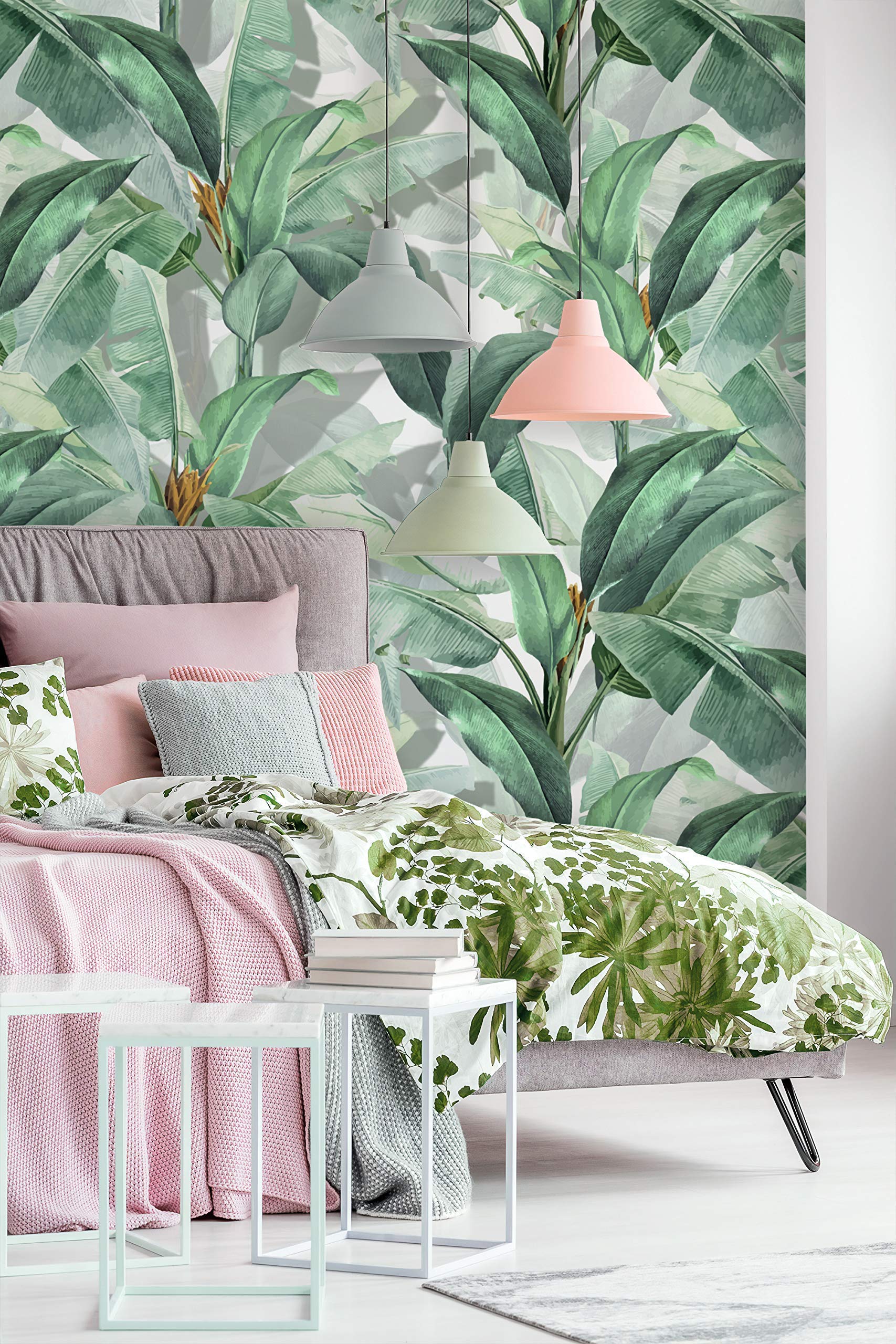 Murwall Banana Leaf Wallpaper - Tropical Leaves Wall Mural with Botanical Leaf Pattern | Waterproof Peel & Stick Removable Wall Decor for Living Room, Bedroom, Nursery, Entryway - Perfect for Boho, Jungle & Tropical Theme Home Decor