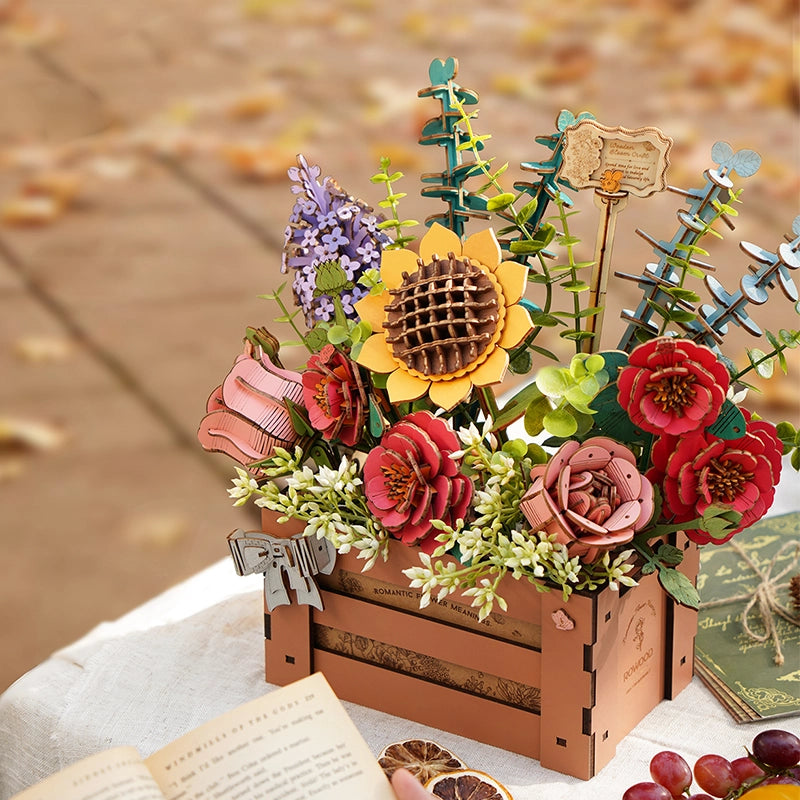 3D Flower Puzzle Wooden Bloom Box - DIY Wooden Puzzle Kit for Adults & Teens - Creative Home Decor & Gift Idea for Birthdays, Valentine's Day, Mother's Day