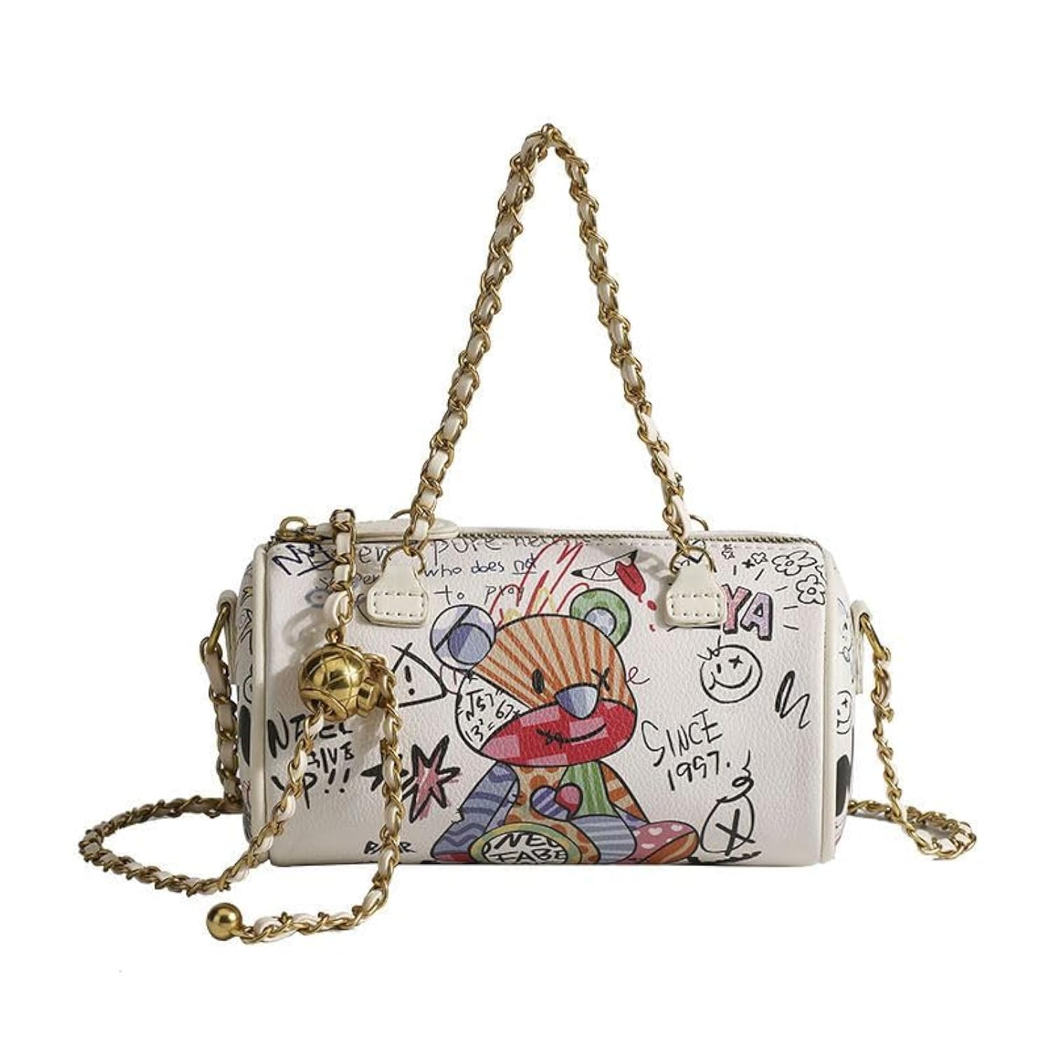 Trendy Graffiti Crossbody Bag for Women - Fashionable Mini Shoulder Purse with Phone Wallet & Chain Strap - Perfect for Daily Use, Travel, and Parties