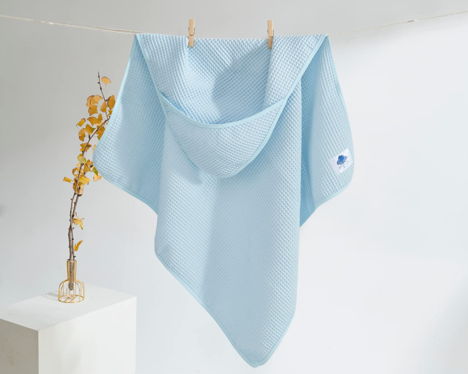 BlueForest Baby Hooded Waffle Bath Towel - 100% Cotton Swaddle Blanket for Newborns - Soft Absorbent Towel for Bath, Shower & Swimming - Perfect Baby Shower Gift (Light Blue) - Ideal for Nursery, Beach & Pool Time
