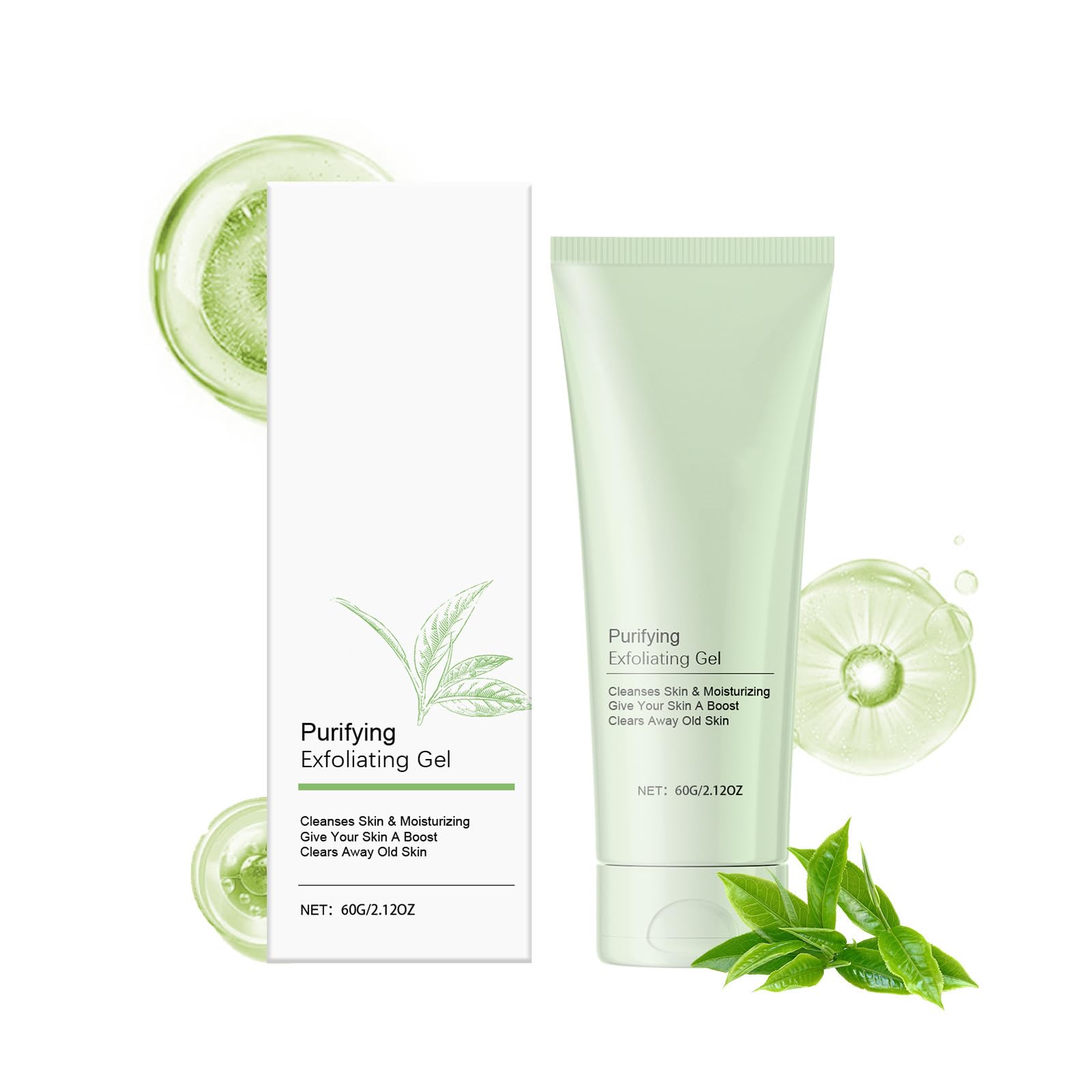Green Tea Purifying Exfoliating Gel & Scrub - Gentle Deep Cleansing Face Wash for Oil Control & Pore Minimizing - Hydrating Formula for Dry Skin - 2 oz | Achieve Clear, Soft & Smooth Skin for Daily Skincare Routine