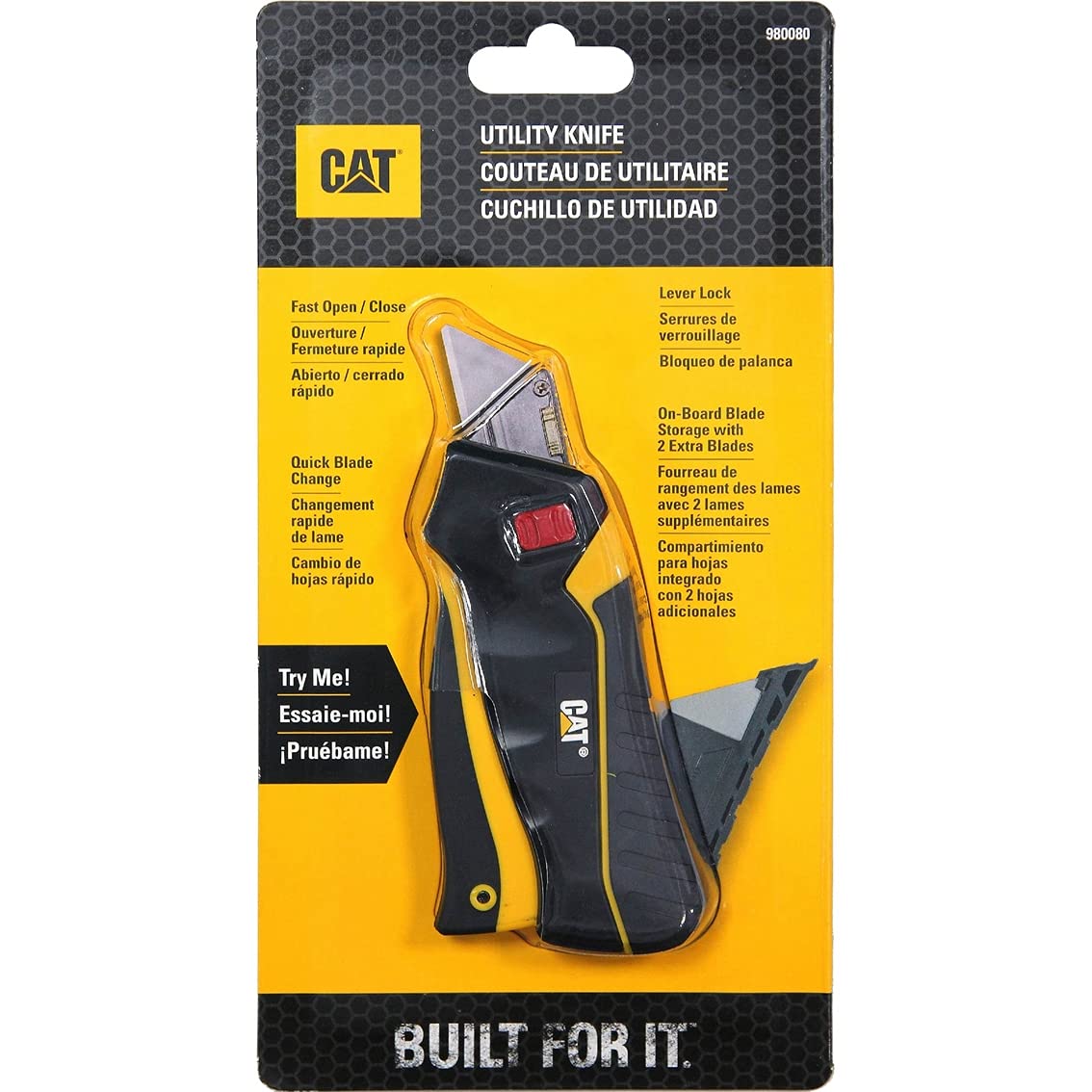 Caterpillar 980080 Small Squeeze Utility Knife - Auto Loading Hand Tool with Replaceable Blades for Construction, DIY & Workshop Use
