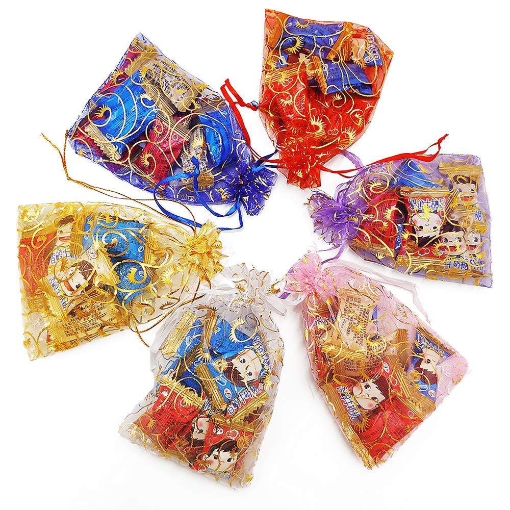 Stratalife 100PCS 4x6 Inch Organza Drawstring Bags - Small Mesh Jewelry Bags for Wedding Favors, Party Gifts, Sachets & Bulk Packaging (Mixed Eyelash Design)