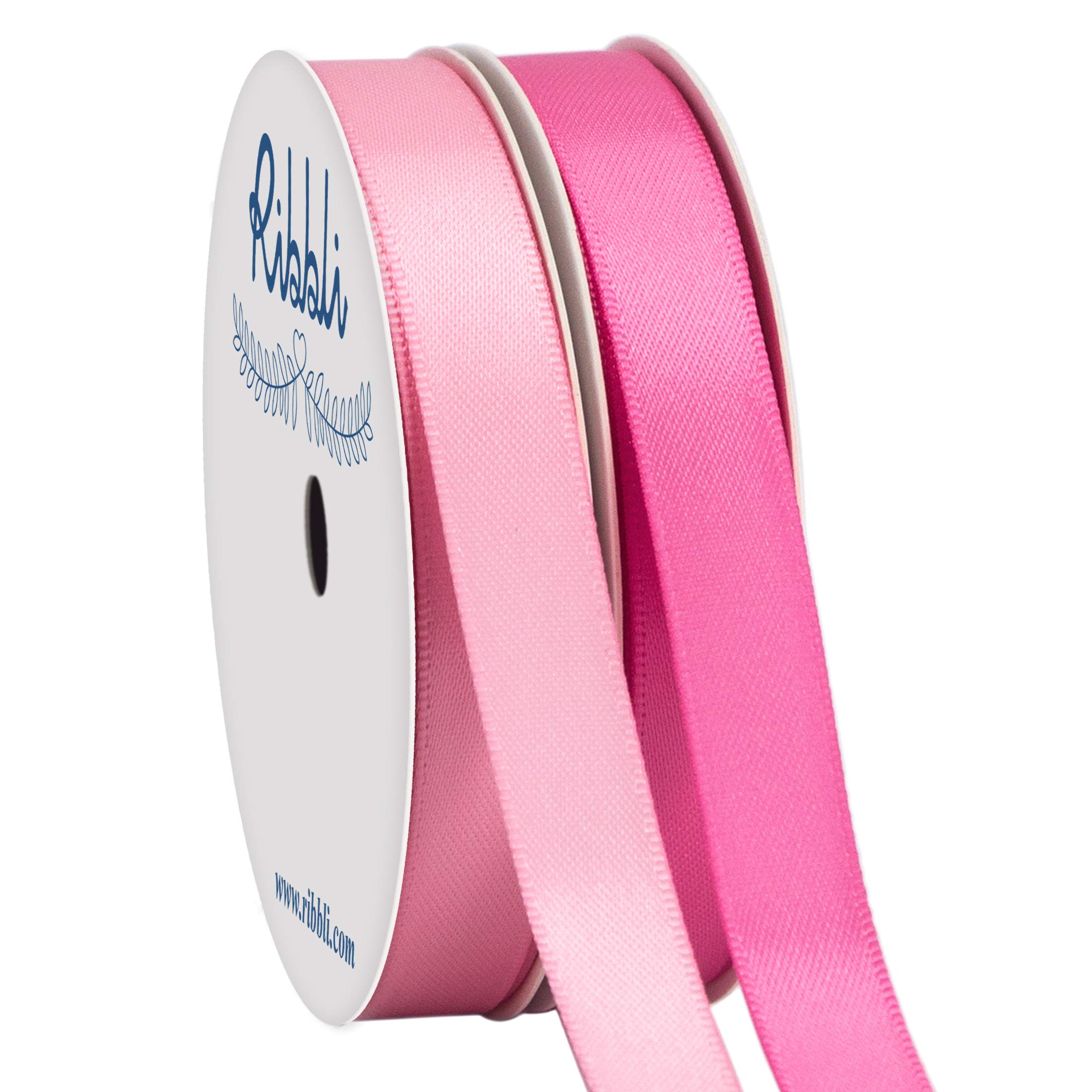 Ribbli 2 Rolls Satin Ribbon for Crafts - Pink & Hot Pink (1/2-Inch x 10-Yard Each, Total 20 Yards) - Perfect for Gift Wrapping, DIY Projects, Hair Bows, and Party Decorations
