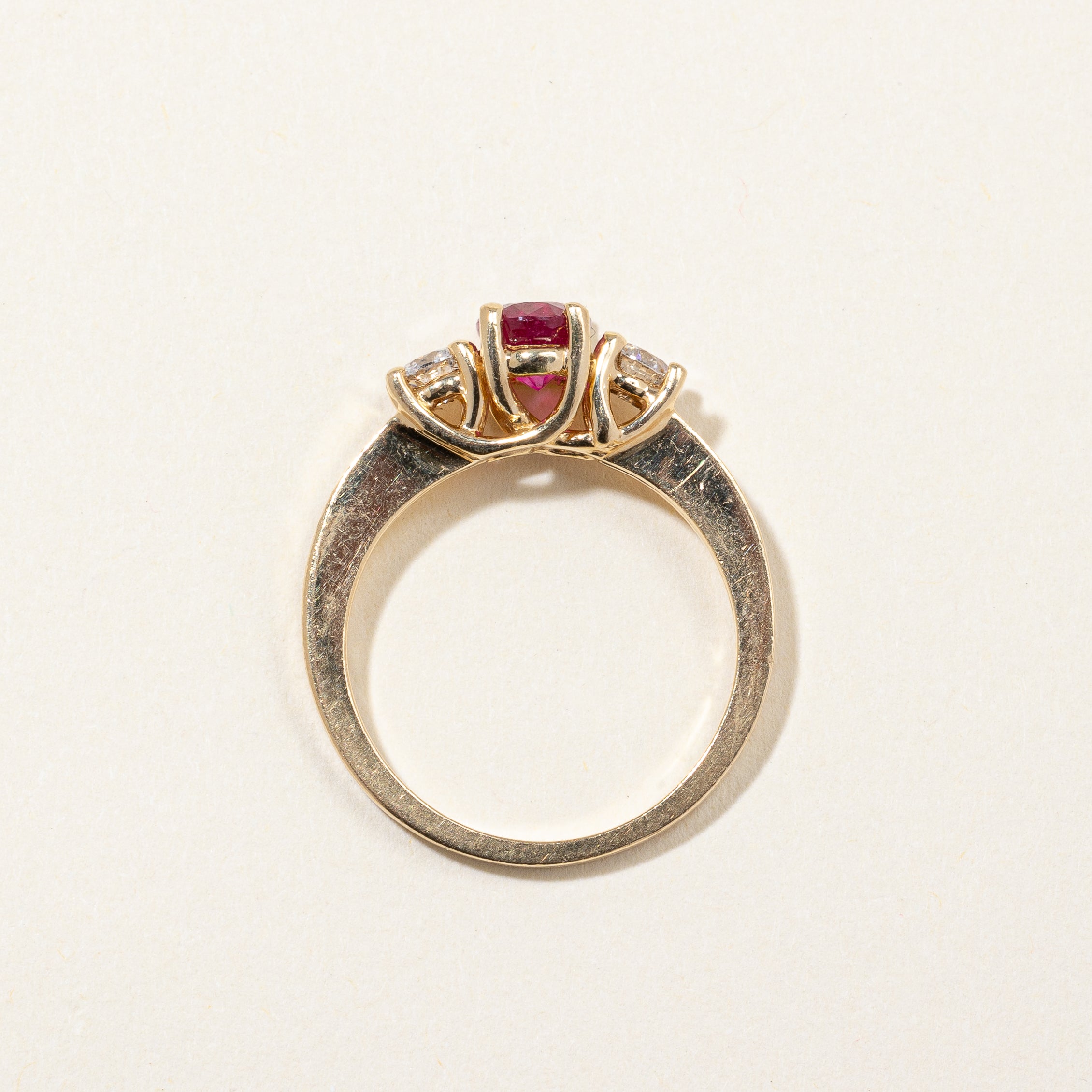 1.15ct Oval Glass Filled Ruby & Diamond Three Stone Ring - 0.36ctw Total Weight - Size 7 - Perfect for Engagement, Anniversary & Special Occasion Gifts
