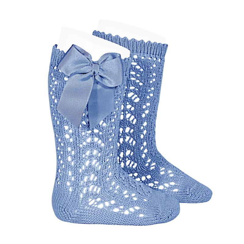 Elegant Dusky Blue Lace Bow Socks - Women's Fashion Ankle Socks for Casual Wear, Date Nights & Special Occasions