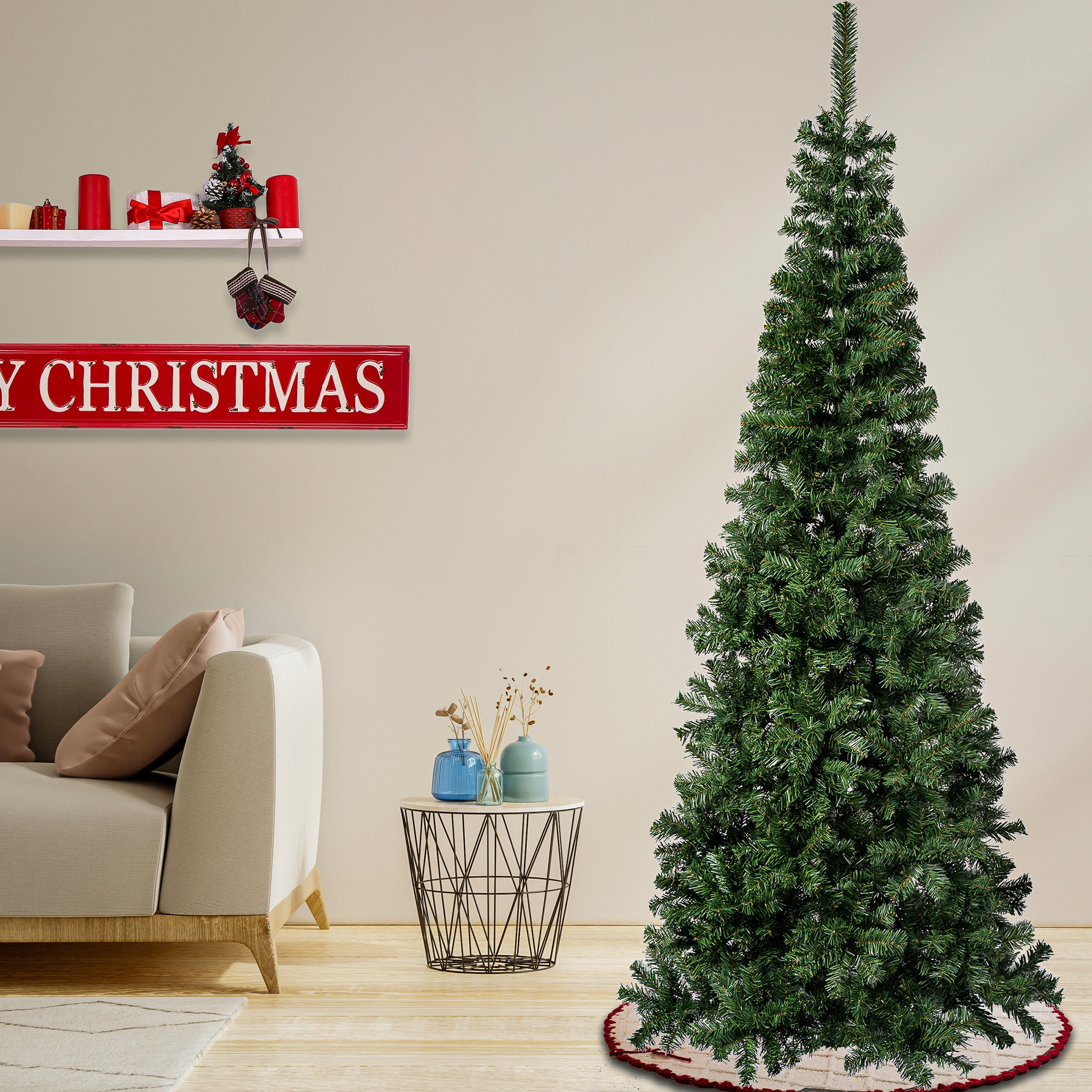 7.5 ft. Linden Spruce Slim Artificial Christmas Tree - Perfect for Small Spaces, Apartments & Holiday Decorations