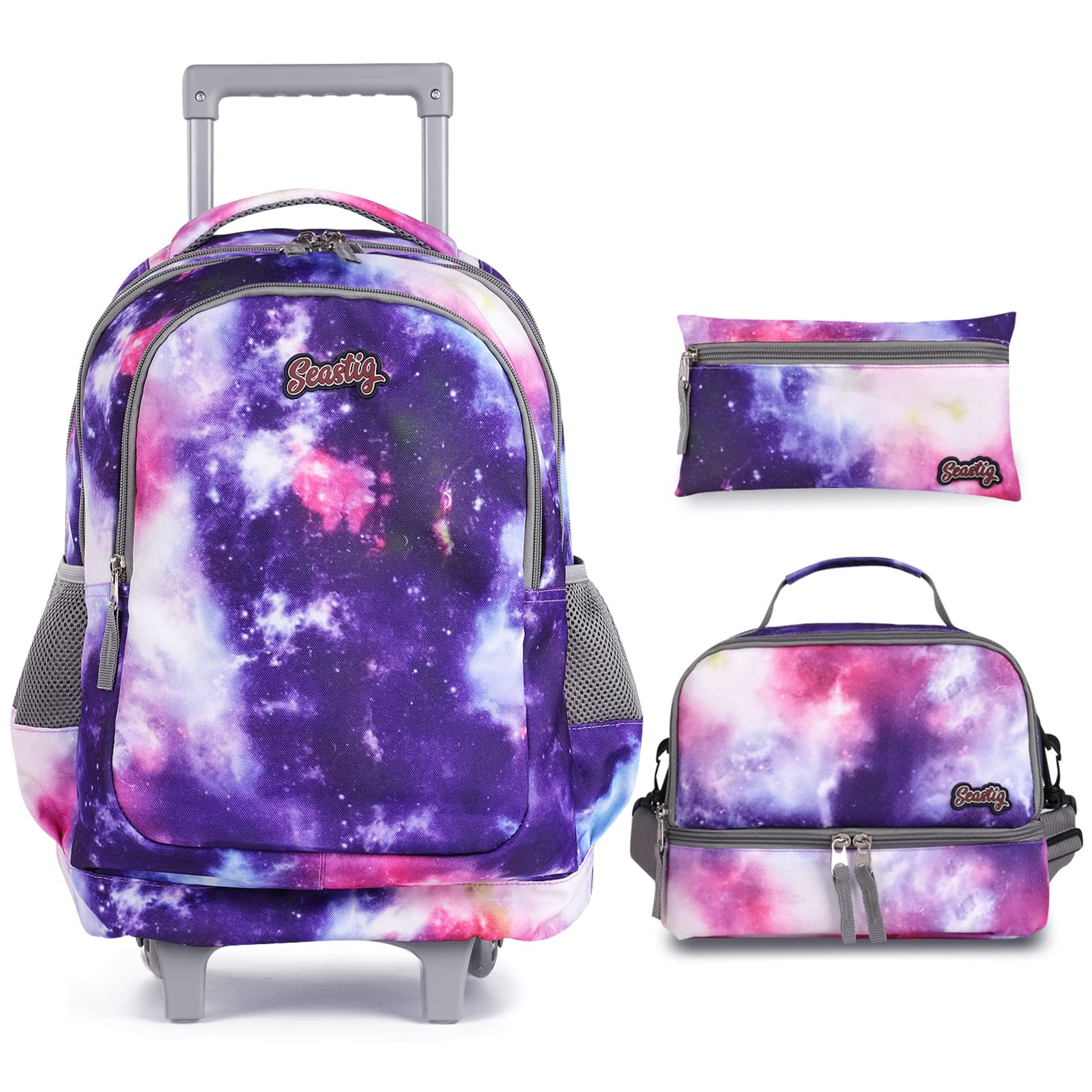 Seastig 18-Inch Rolling Backpack for Kids - Double Handle Wheeled Backpack with Detachable Lunch Bag Set for School, Travel & Daily Use - Perfect for Boys & Girls