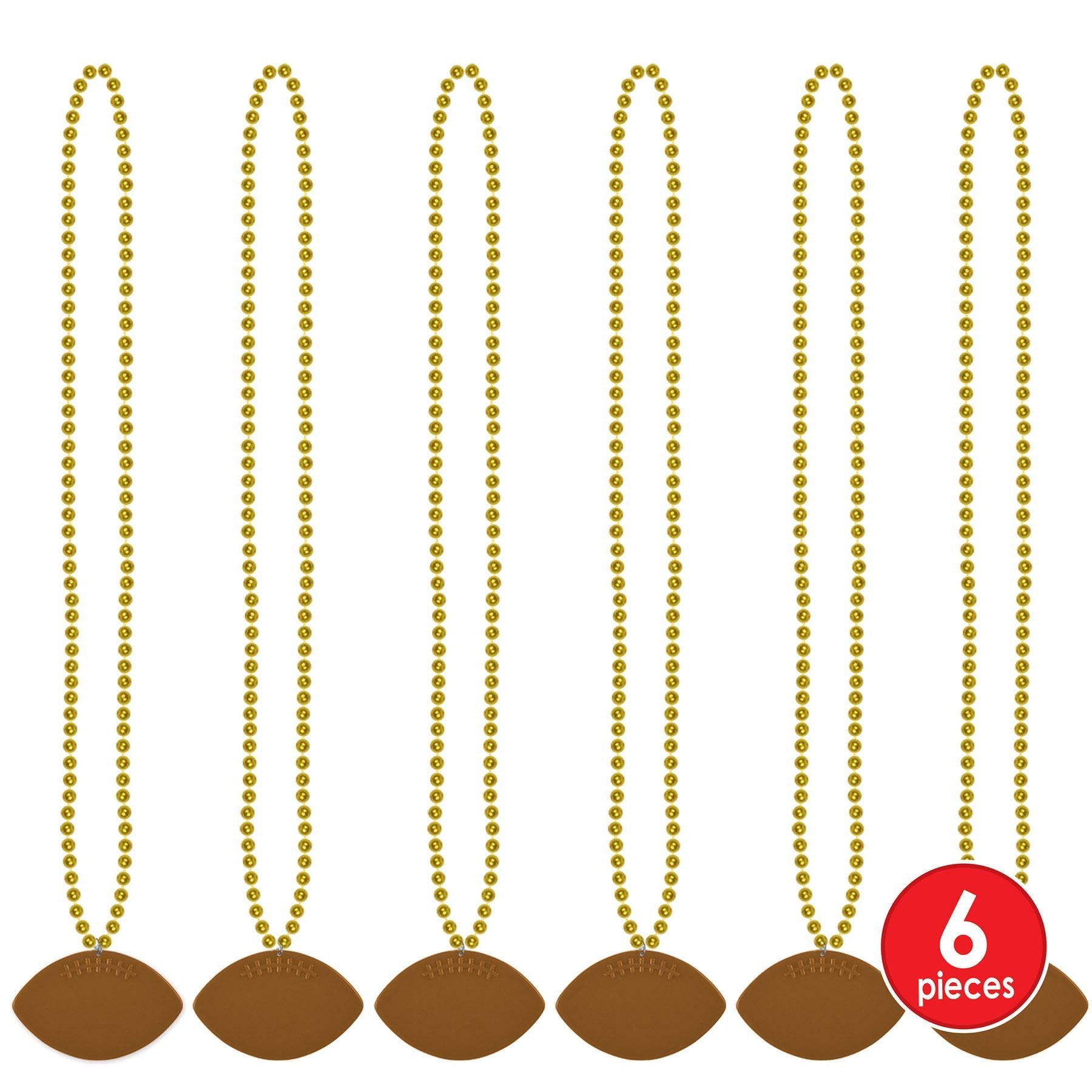 12 Pack Gold Party Bead Necklaces with Football Medallion - Bulk Mardi Gras Beads for Football Games, Super Bowl Parties & Carnival Celebrations