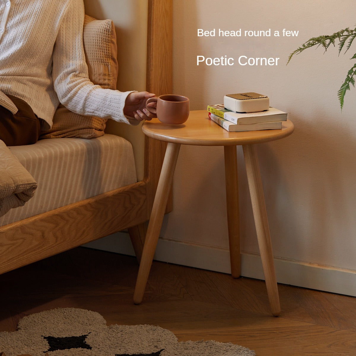 Solid Beech Wood Round Side Table - Small Accent Table for Living Room, Bedroom, or Patio - Natural Wood End Table with Sturdy Construction