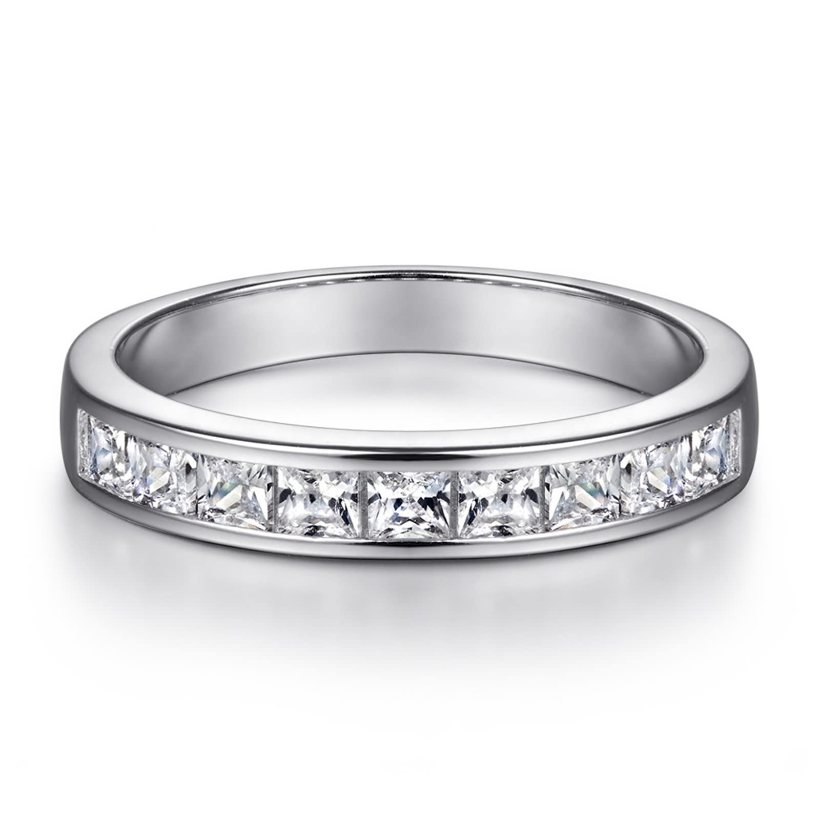 Promise Ring for Women - 925 Sterling Silver Elegant Princess Cut 6x6mm Cubic Zirconia Stackable Ring Set | Perfect for Anniversaries, Engagements & Everyday Wear