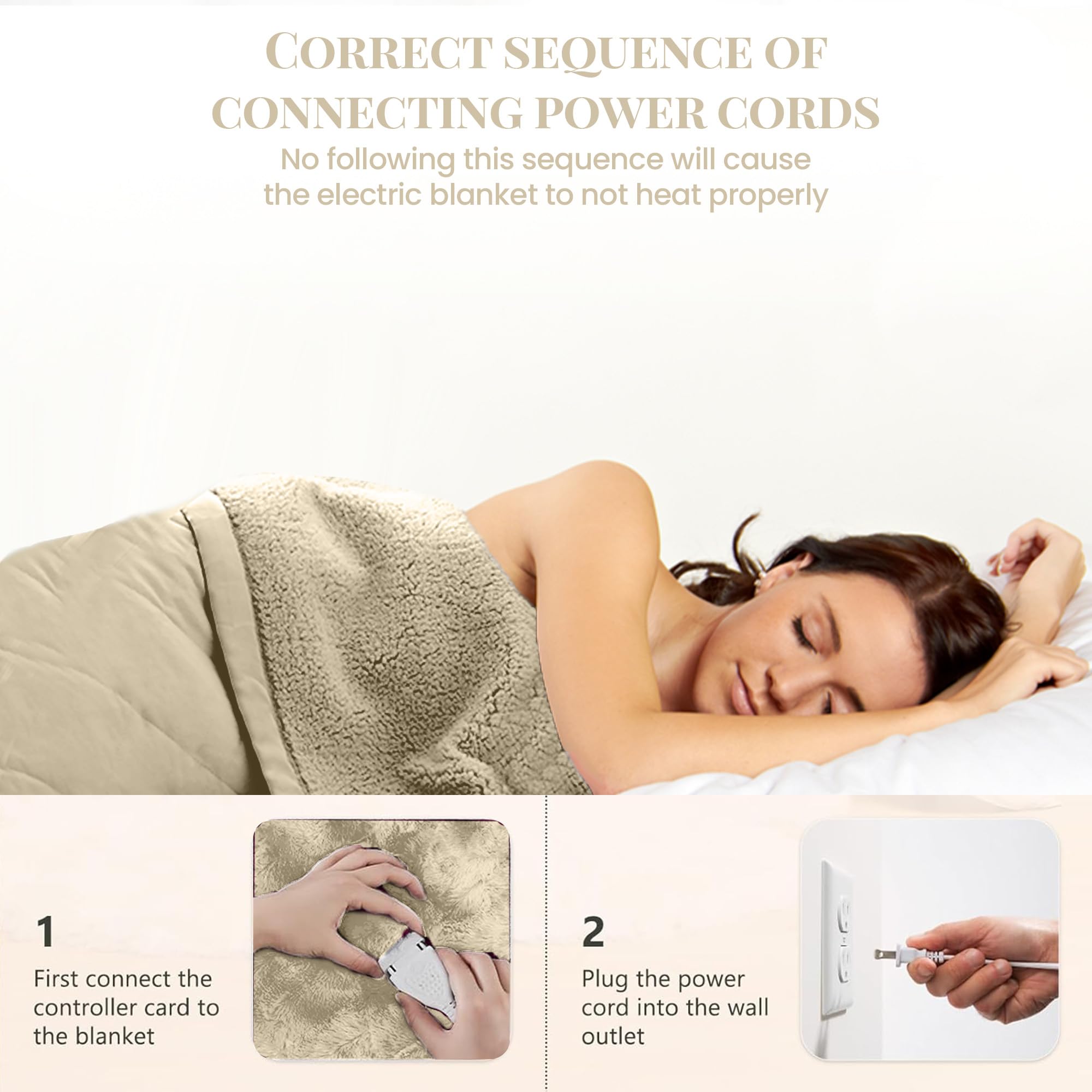 Premium Thermee Micro Flannel Heated Blanket Queen Size - 10 Heat Settings, Programmable Electric Warming Blanket, Ultra-Soft Fast Heating Throw for Home & Office Use - Perfect for Winter Nights, Cozy Lounging & Gift Giving - Tan
