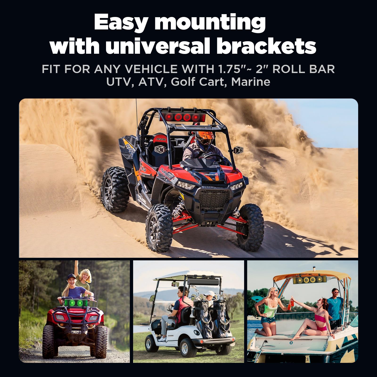 Ehaho 25 Inch UTV Sound Bar with Bluetooth, RGB Lighting & Amplified Power for ATV, SXS, Golf Cart & Marine, Waterproof Speakers for Polaris RZR, Can-Am, Perfect for Off-Road Adventures & Outdoor Parties
