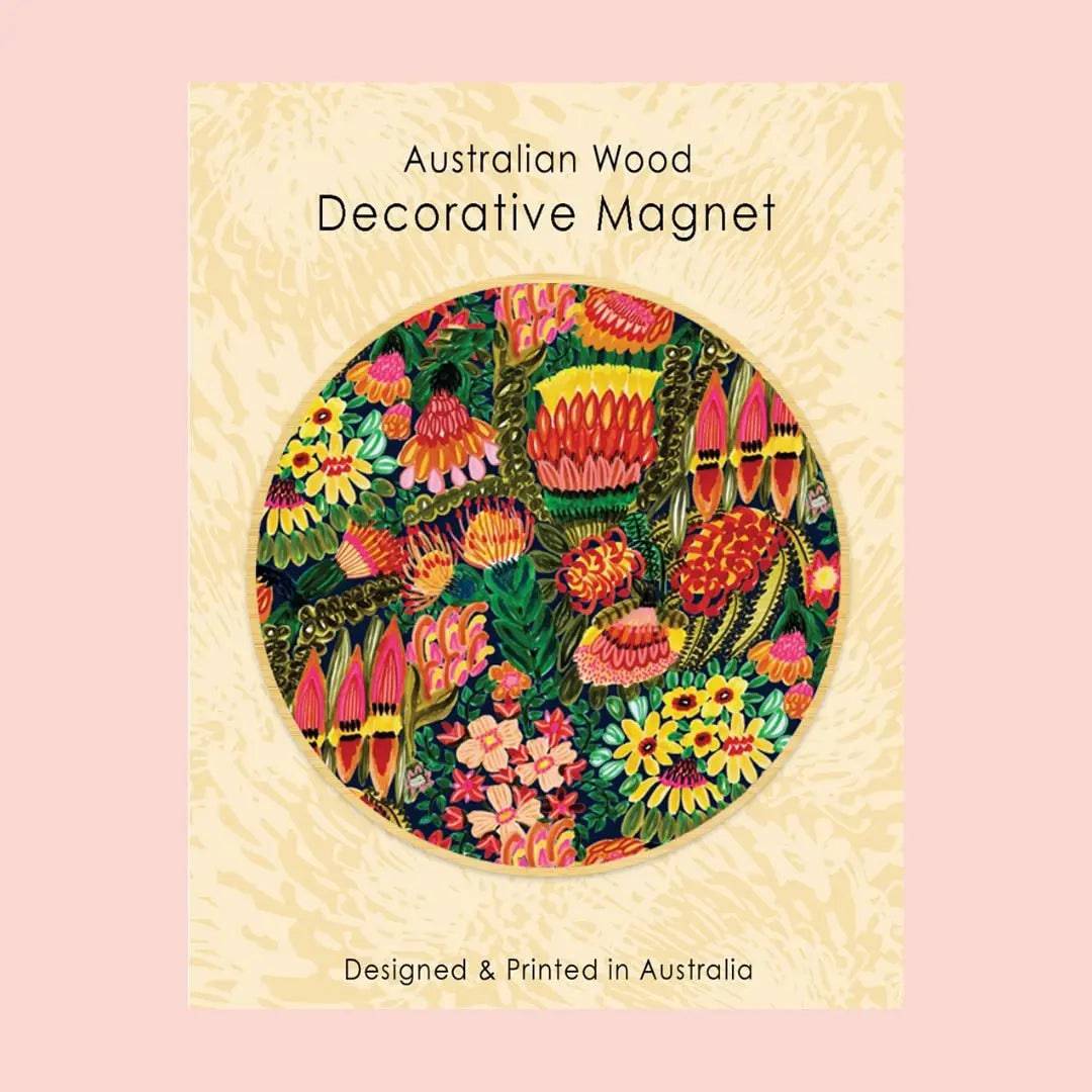 Grevillea Garden Tea Towel & Wooden Fridge Magnet Gift Set - Australian Floral Design Kitchen Accessories for Home Decor & Housewarming Gifts