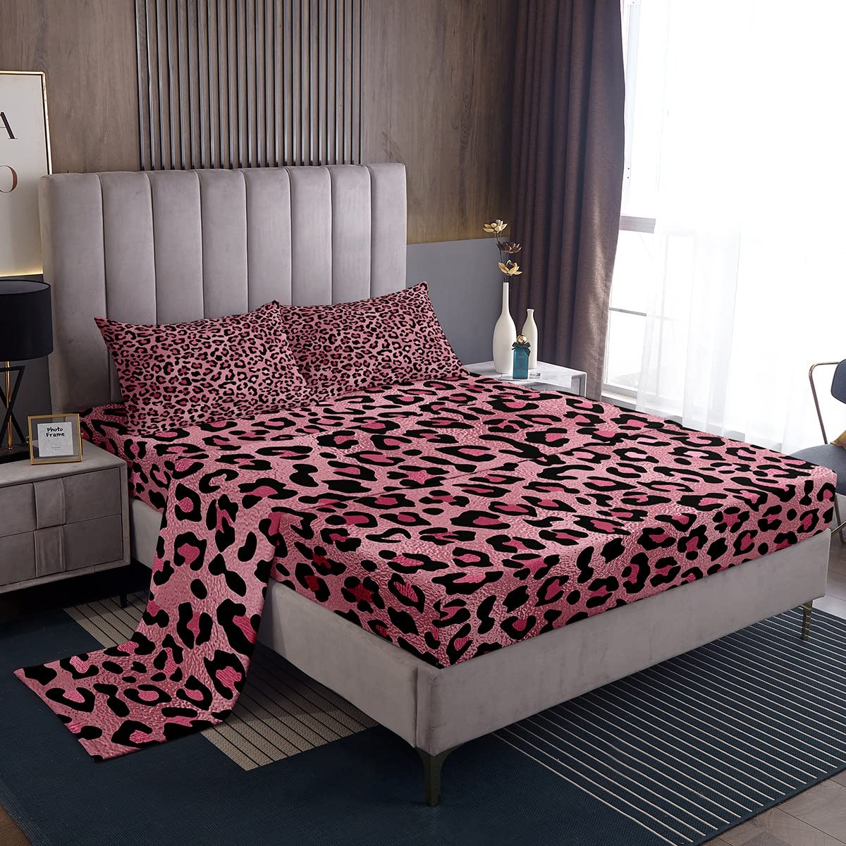Pink Leopard Print Twin Sheet Set - 3 Piece Cheetah Bedding for Kids & Teens Girls - Wild Animal Print Fashion Bed Sheets with Deep Pocket (Fitted Sheet + Flat Sheet + Pillowcase) - Perfect for Jungle Themed Bedrooms, Girls' Dorm Decor & Wild Animal Lovers