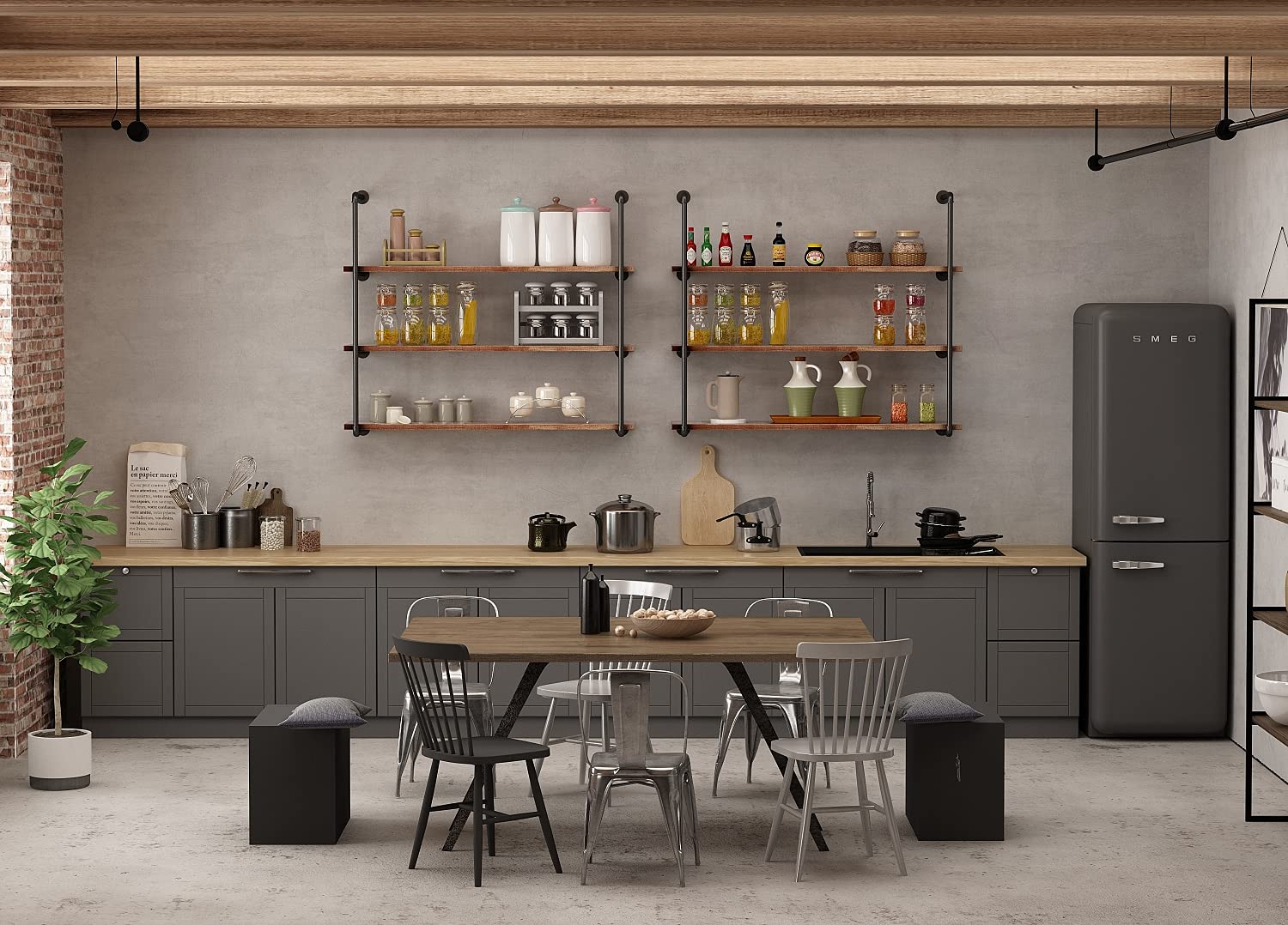 Industrial Wall Mounted Pipe Shelving - Rustic Metal Floating Shelves for Farmhouse, Steampunk & DIY Decor - Real Wood Bookcases & Hanging Shelves - 3-Tier with 2 Boards (24in) - Perfect for Kitchen, Bar, Office & Home Storage Organization