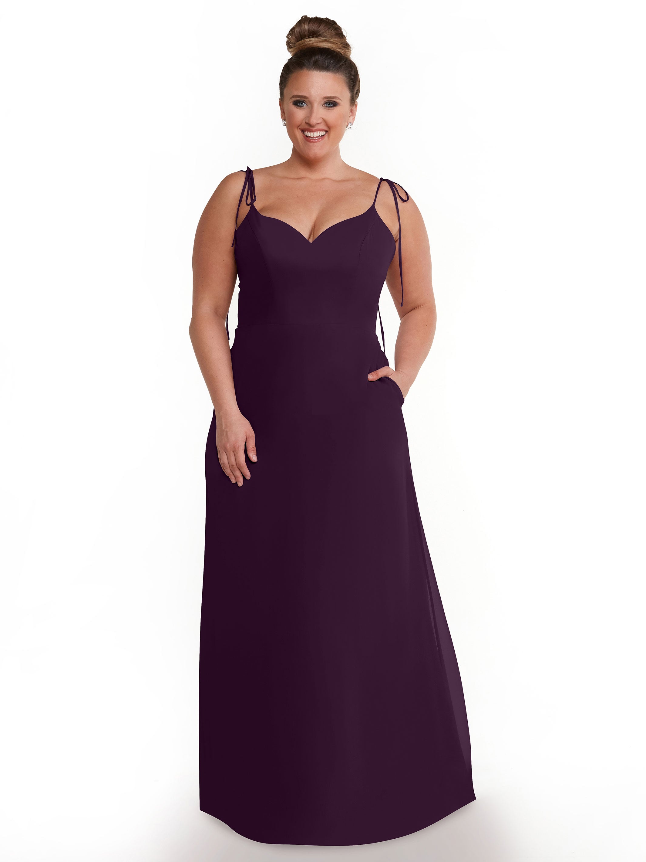 Elegant 80144 Chiffon A-Line Bridesmaid Dress with V-Neck & Spaghetti Straps - Perfect for Weddings, Formal Events & Special Occasions