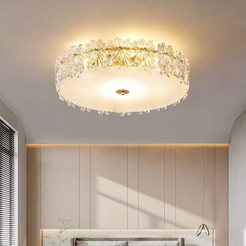 Modern Minimalist Round Crystal Ceiling Light - K9 Crystal Semi-Flush Mount Chandelier for Living Room, Bedroom & Dining Room - 40cm Luxury Hanging Lamp - Perfect for Home Decor, Wedding Venues and Hotel Lighting