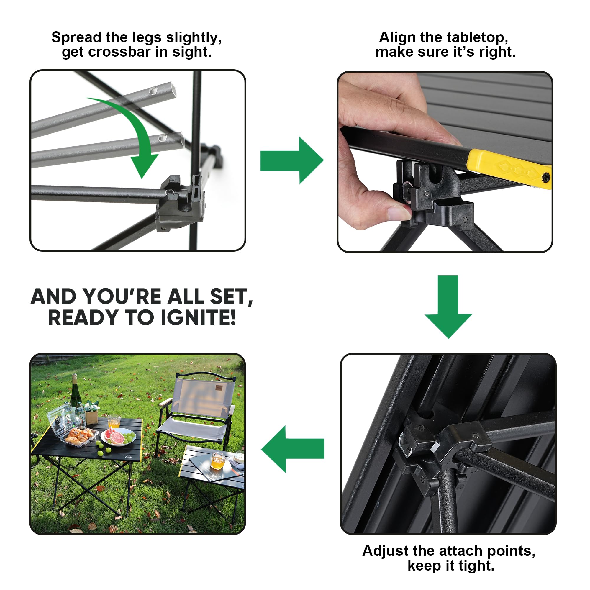 Portable Folding Camping Table - Compact Aluminum Picnic Table for Outdoor, Beach & Travel | Lightweight Collapsible Design | Perfect for Camping, BBQ, Tailgating & Beach Parties (Black)