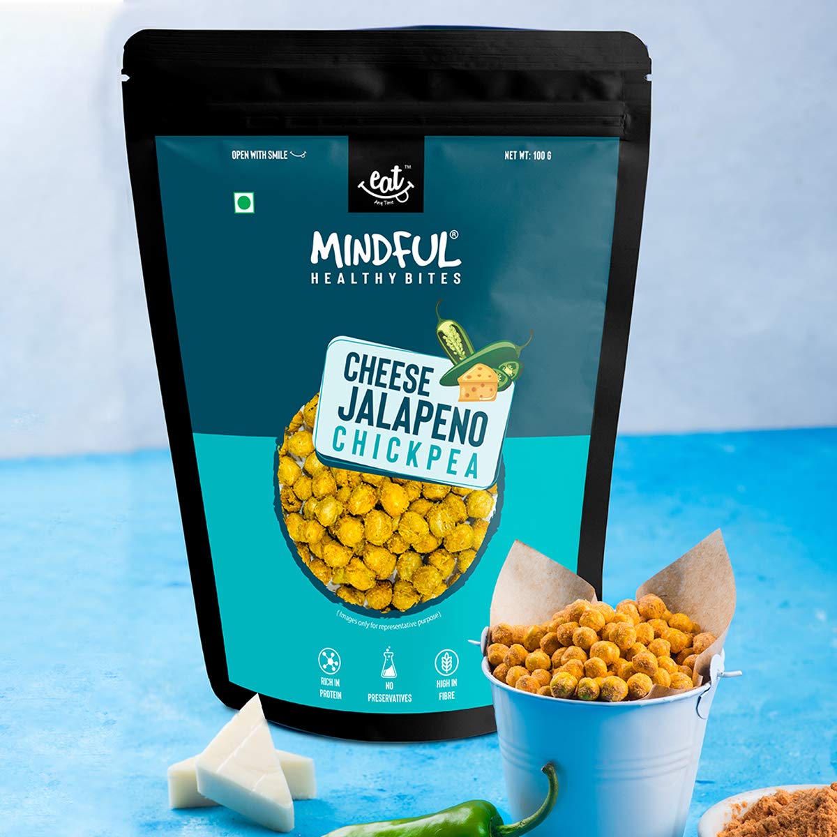 EAT Anytime Mindful Cheese & Jalapeño Pepper Roasted Chickpeas - Healthy Vegan Snack, 200g | Gluten-Free Protein Packed Crunchy Treat for On-The-Go, Office & Post-Workout