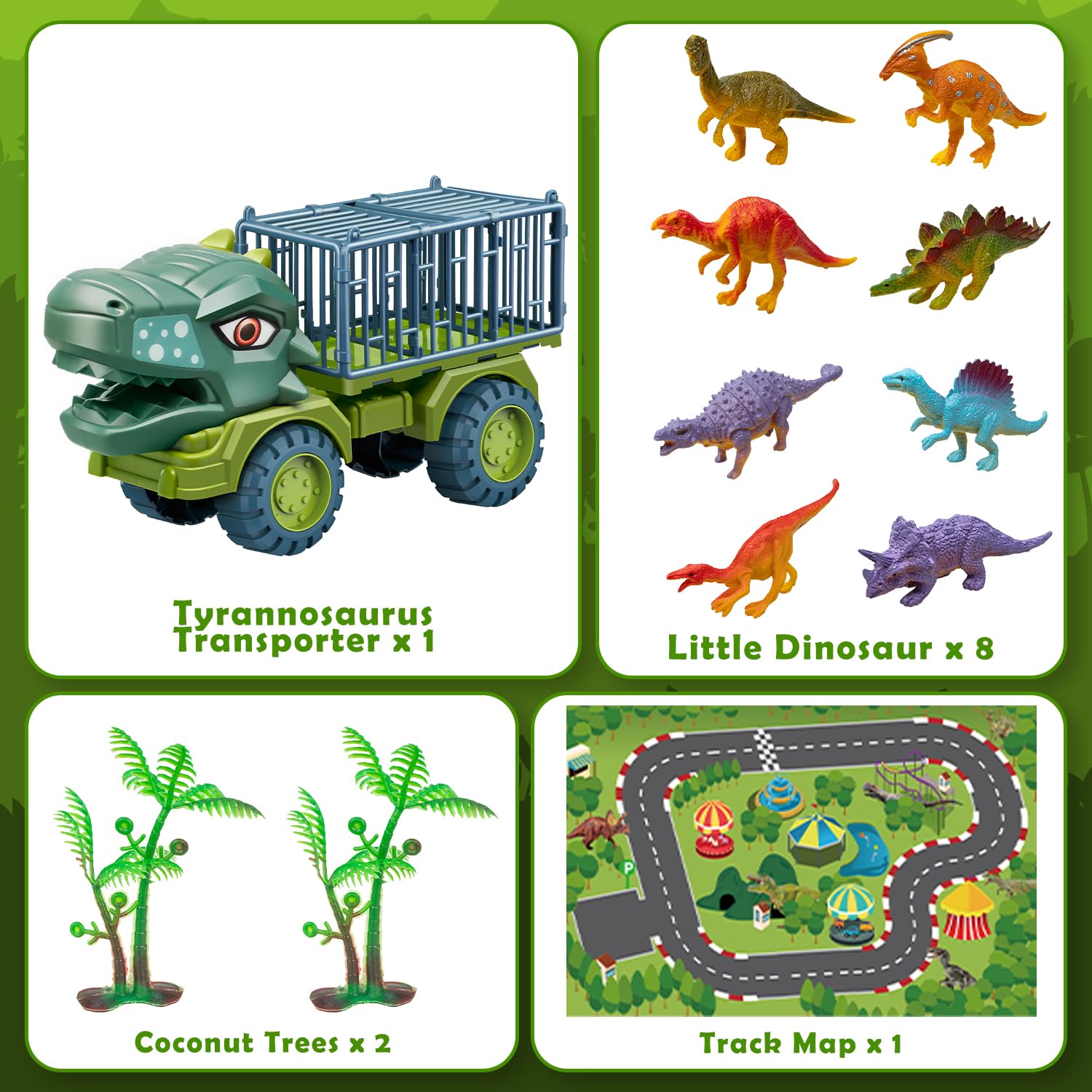 Dinosaur Truck Toy Set with 8 Tyrannosaurus Figures - Transport Carrier Vehicle for Kids Ages 3-10 | STEM Learning Toy for Boys & Girls | Birthday Gift Idea for Preschool & Elementary School Children | Perfect for Imaginative Play, Classroom Rewards & Dinosaur-Themed Parties