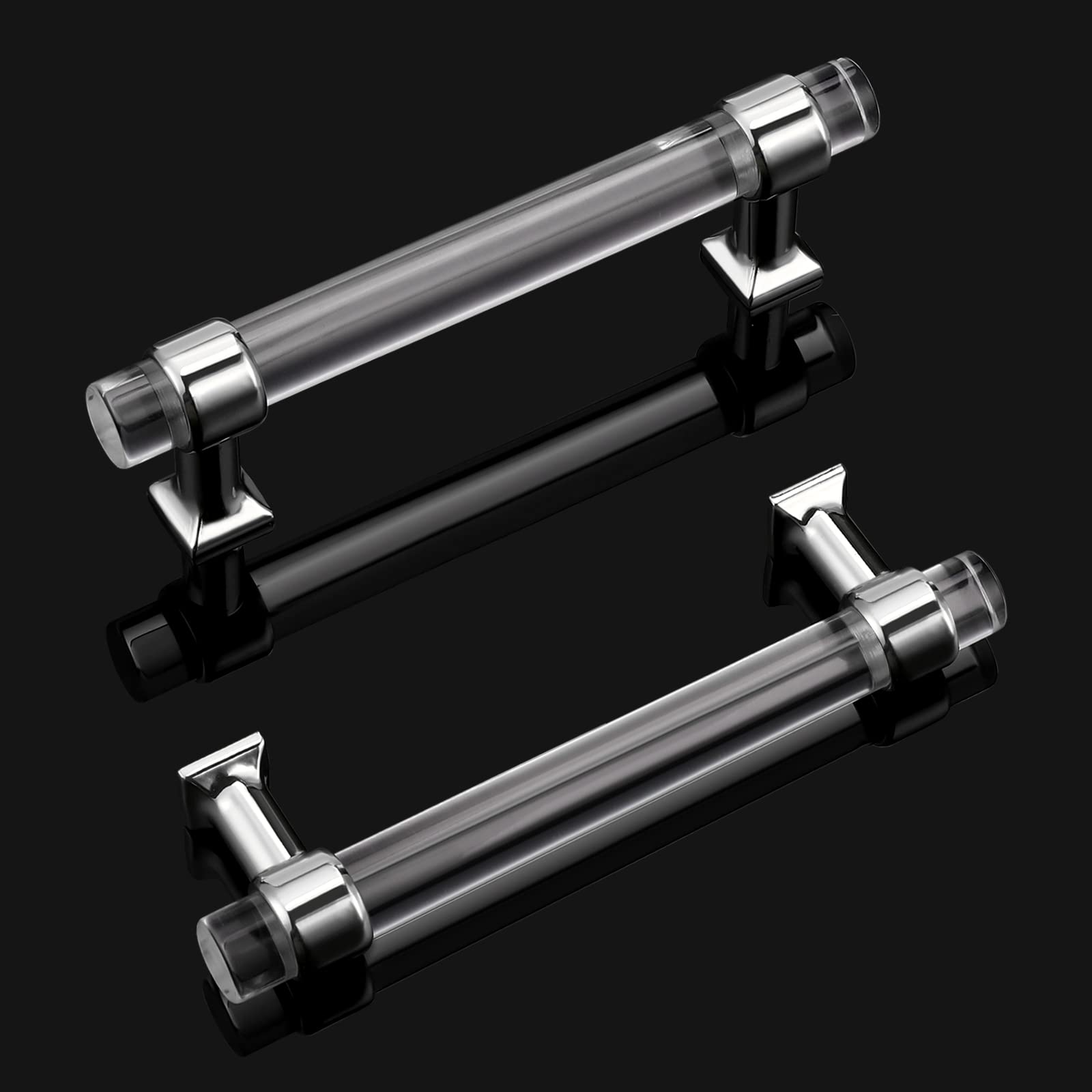 20 Pack 4 Inch Zinc Alloy Cabinet Handles with Clear Acrylic - Modern Polished Chrome Drawer Pulls for Kitchen & Bathroom Cabinets | Durable Hardware for Cabinet Doors, Dressers & Furniture Upgrades