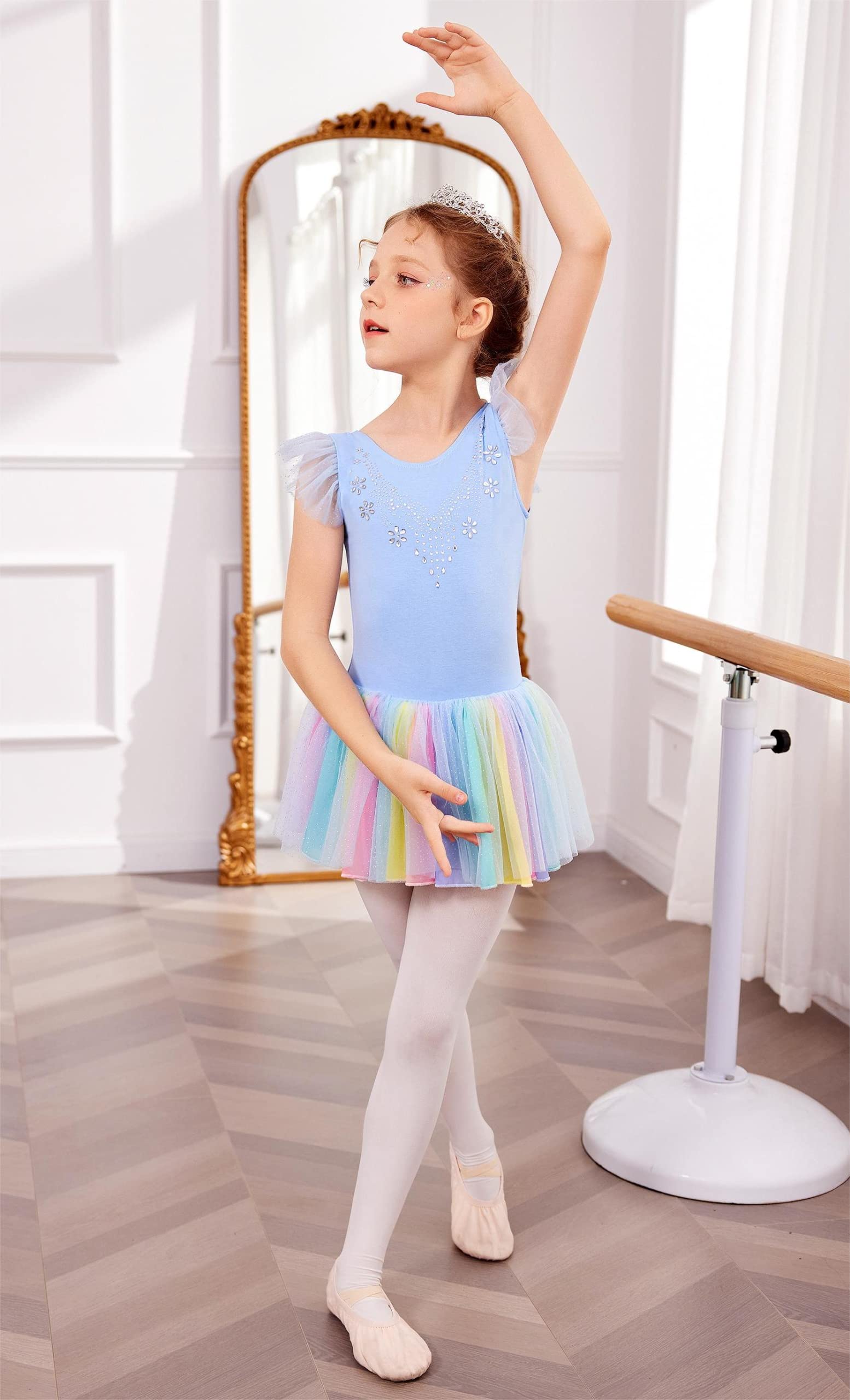 Zaclotre Girls Ballet Leotard with Ruffle Sleeves & Shiny Tutu Skirt - Sparkly Dance Costume for Toddler Ballerinas - Perfect for Recitals, Performances & Dance Classes