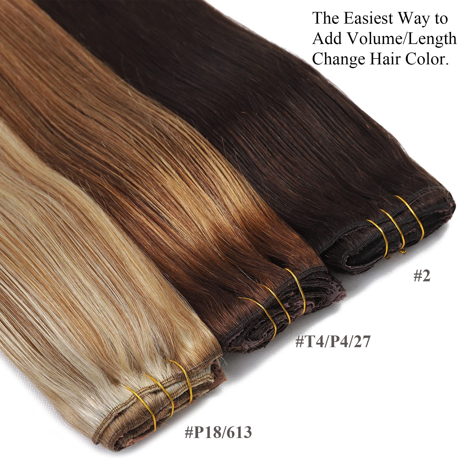 Clip in Hair Extensions 14 Inch Human Hair - 7pcs 120g Remy Straight Natural Soft Real Hair Extensions with 24 Clips | Balayage Mixed Bleach Blonde Highlights | Perfect for Women's Daily Styling, Parties & Special Occasions #P18/613