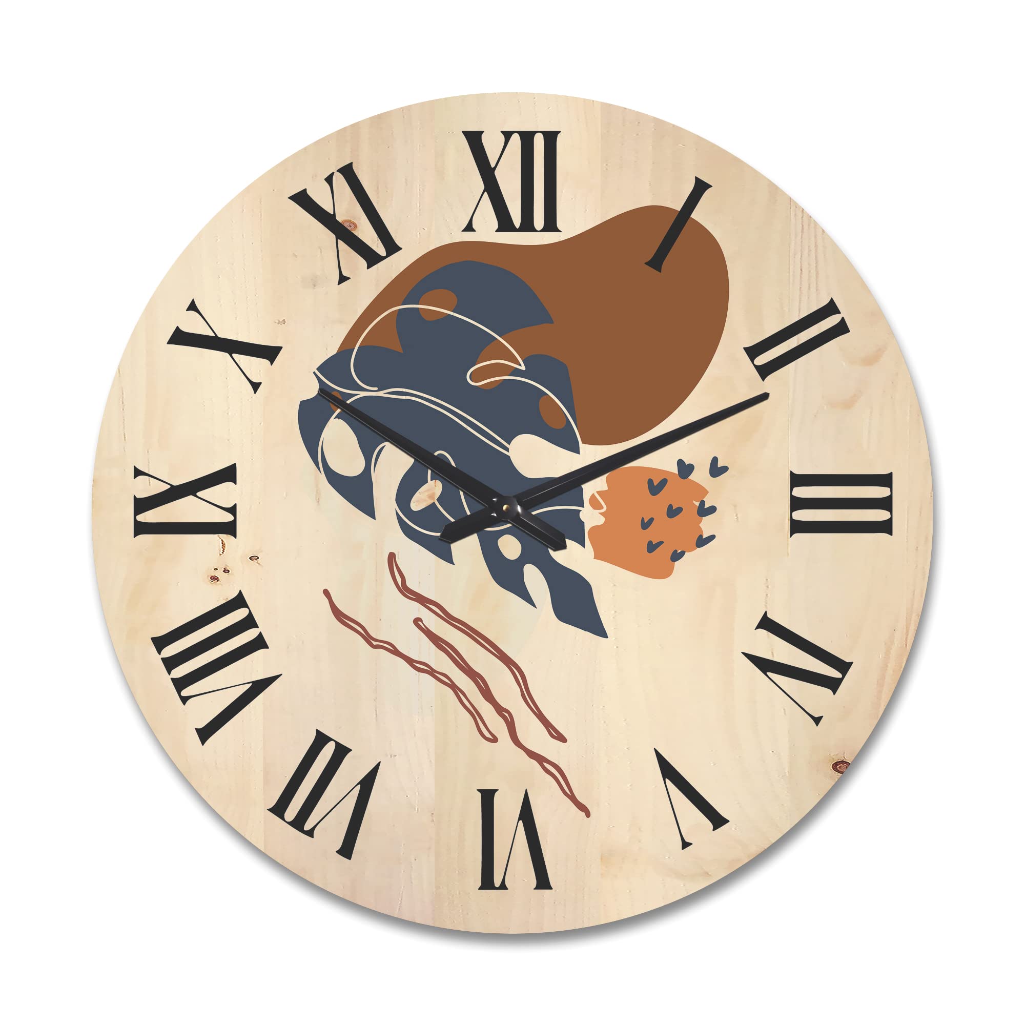 Modern Abstract Floral Wood Wall Clock - Large Decorative Botanical Wall Art with Geometric Shapes for Living Room, Bedroom & Office Décor | Perfect for Home, Office & Gift Giving