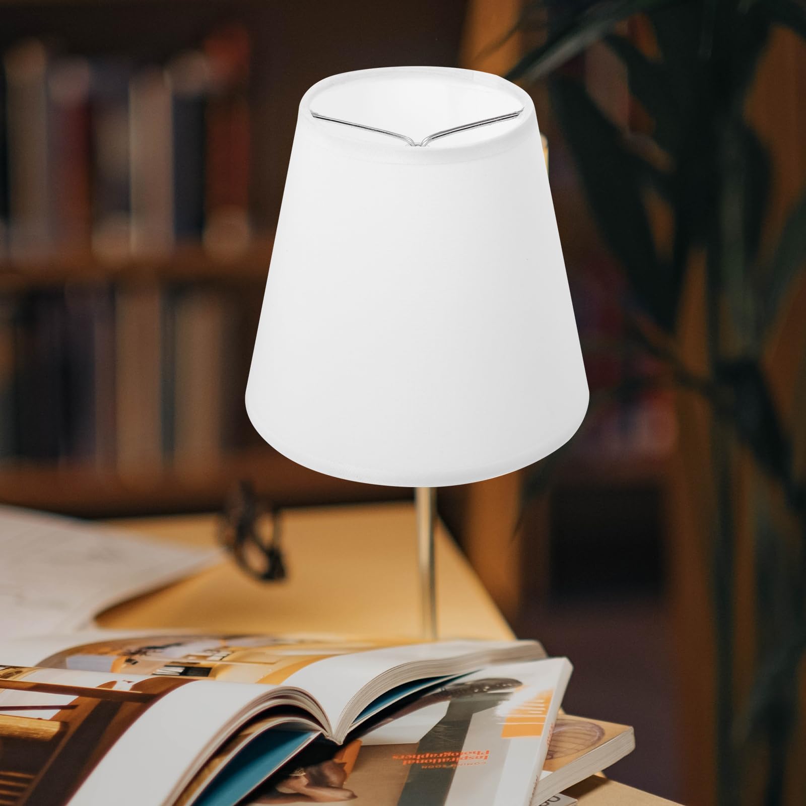 DOITOOL White Linen Fabric Drum Lampshade - Rustic Bell Shaped Table Lamp Cover for Bedroom, Living Room & Office Decor