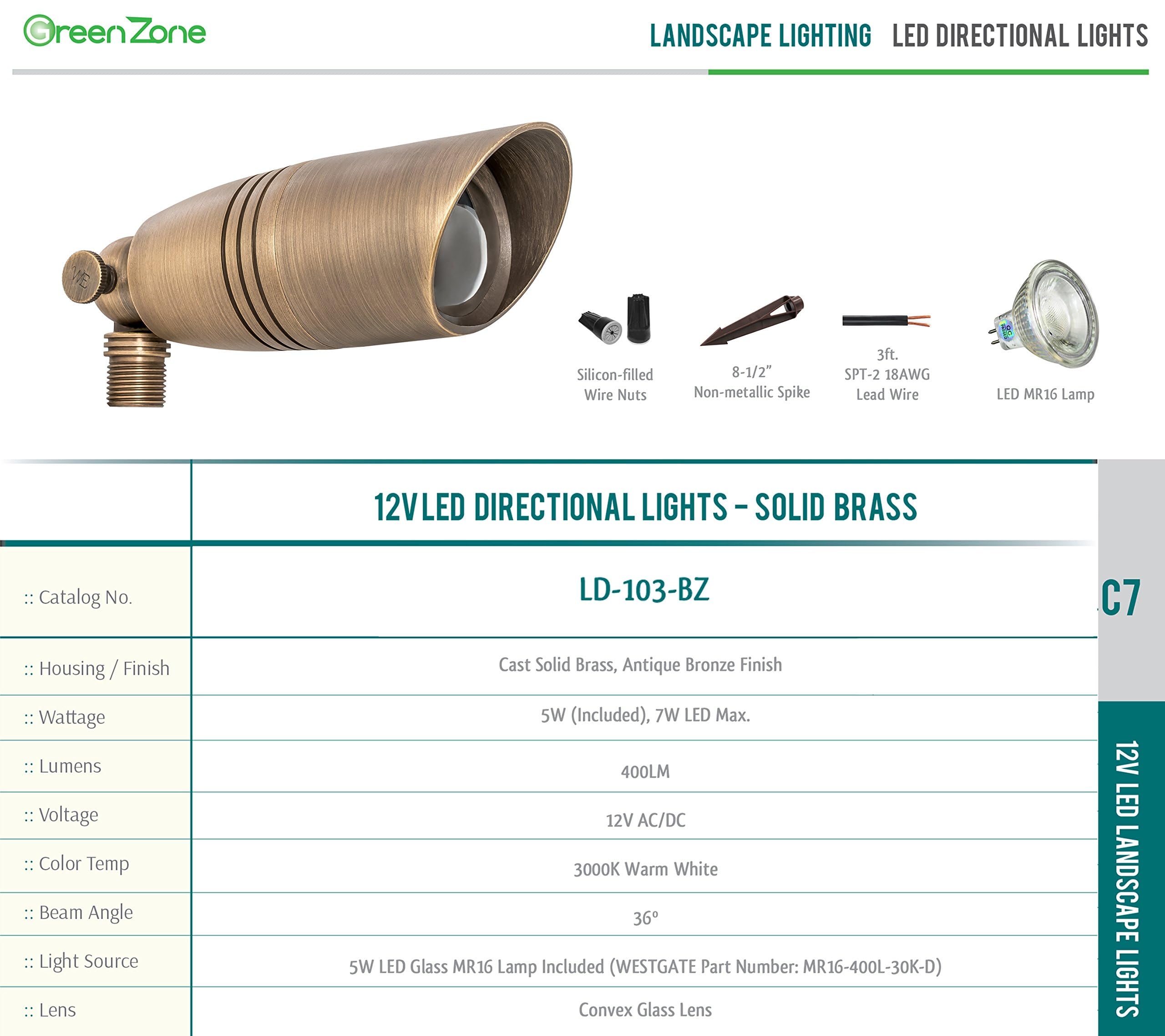 Westgate LED Low Voltage Landscape Lights - 5W Directional Spotlight with Antique Bronze Finish - Complete Kit for Outdoor Garden & Pathway Lighting