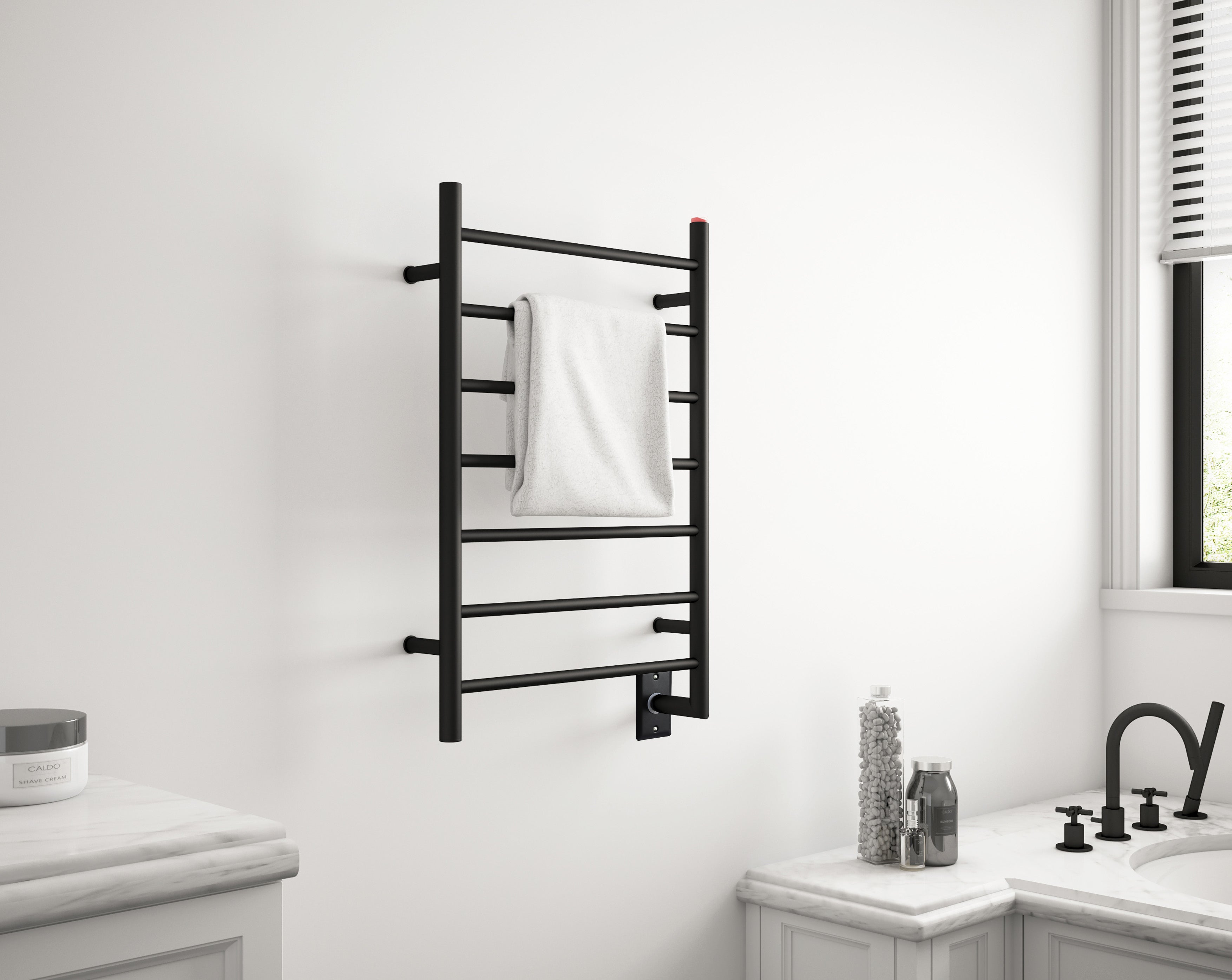 Matte Black Hardwired 7-Bar Towel Warmer - Fast Heating Bathroom Essential for Spa, Luxury Hotels & Home Comfort
