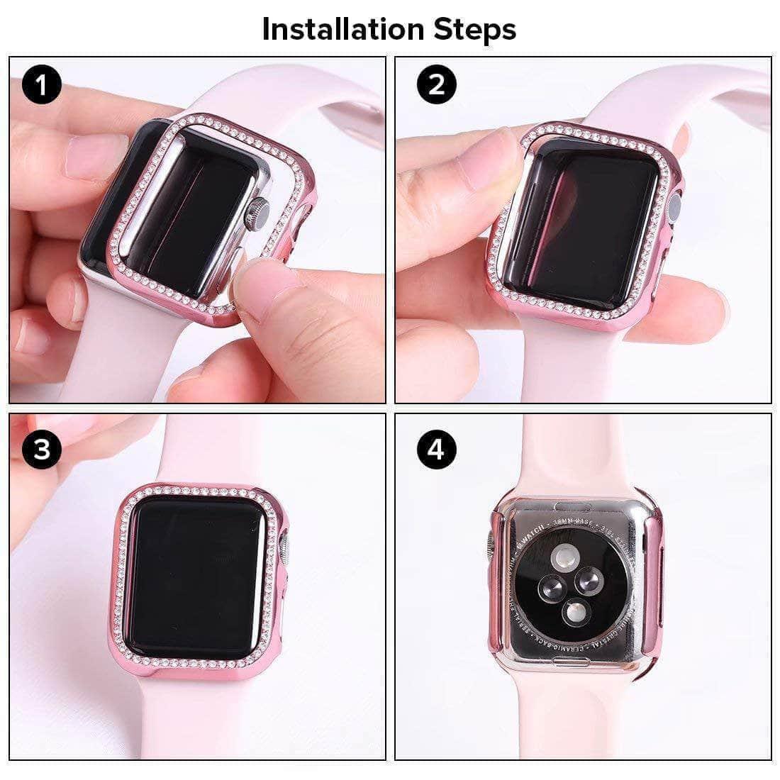 Diamond Band for Apple Watch Series 6/5/4/3/SE - 44mm 42mm 40mm 38mm Stainless Steel Replacement Strap - Perfect for Workouts, Daily Wear & Special Occasions