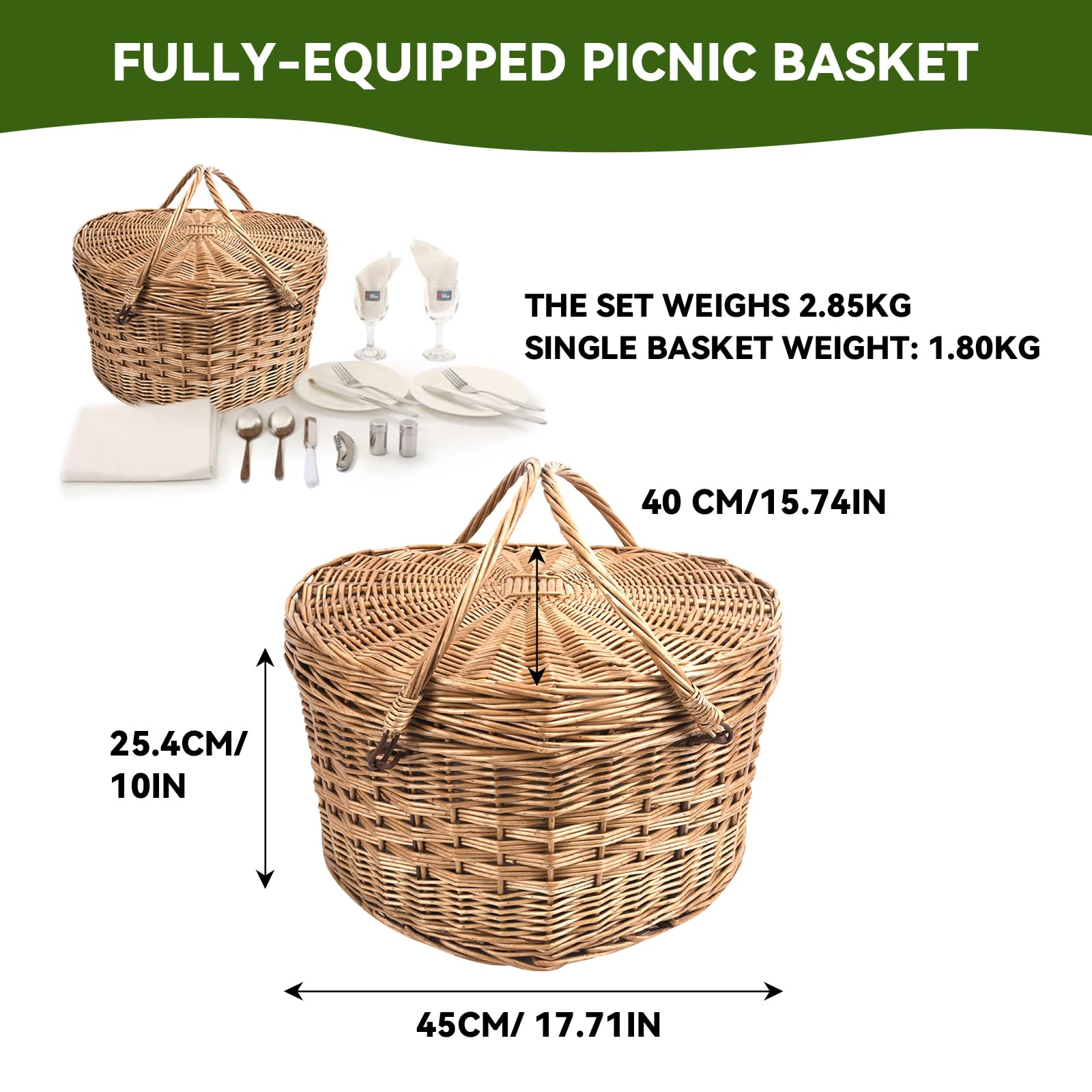 Romantic Heart-Shaped Picnic Basket Set for 2 - Wicker Picnic Hamper with Complete Accessories | Perfect Anniversary Gift for Couples, Valentine's Day Present | Ideal for Outdoor Dates, Beach Picnics & Park Gatherings