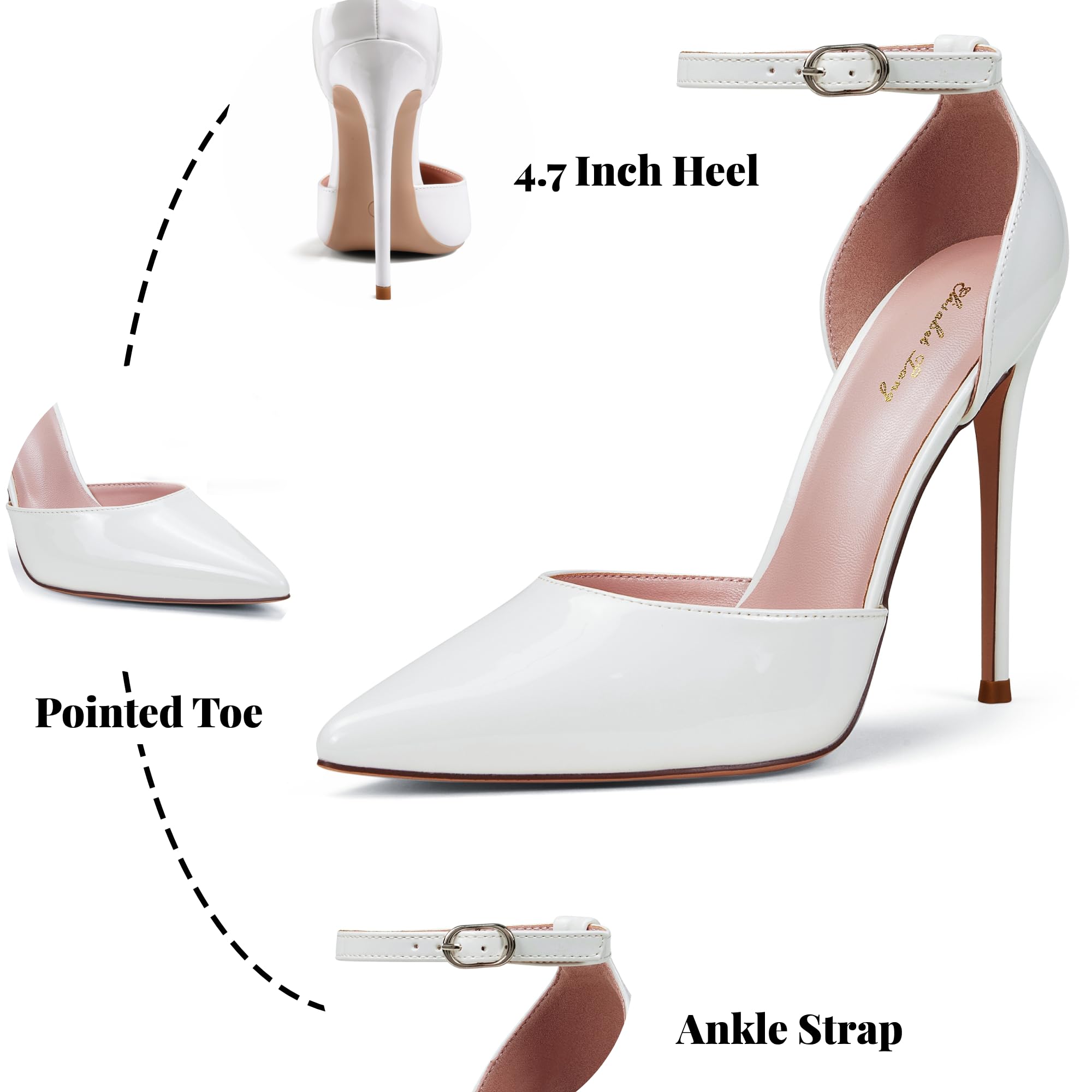 Elegant Elisabet Tang Women's High Heel Pumps - D'Orsay Ankle Strap Pointed Toe Stiletto Heels with Rhinestones for Party, Wedding & Special Occasions | Perfect for Evening Events, Date Nights & Formal Gatherings